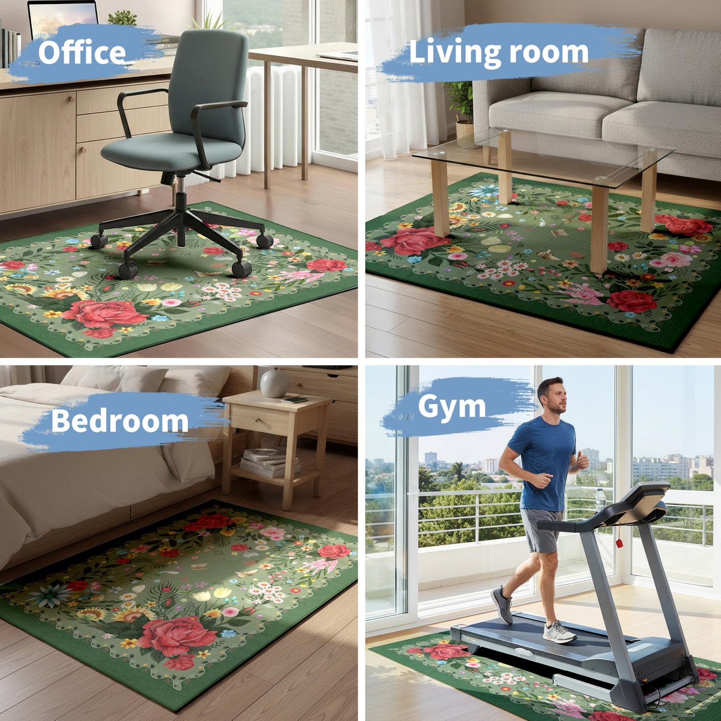 Office Chair Mat,48"x36"Floor Protector,Flowers Desk Chair Mat,Chair Mat for Hard Wood and Tile Floor Chair mats