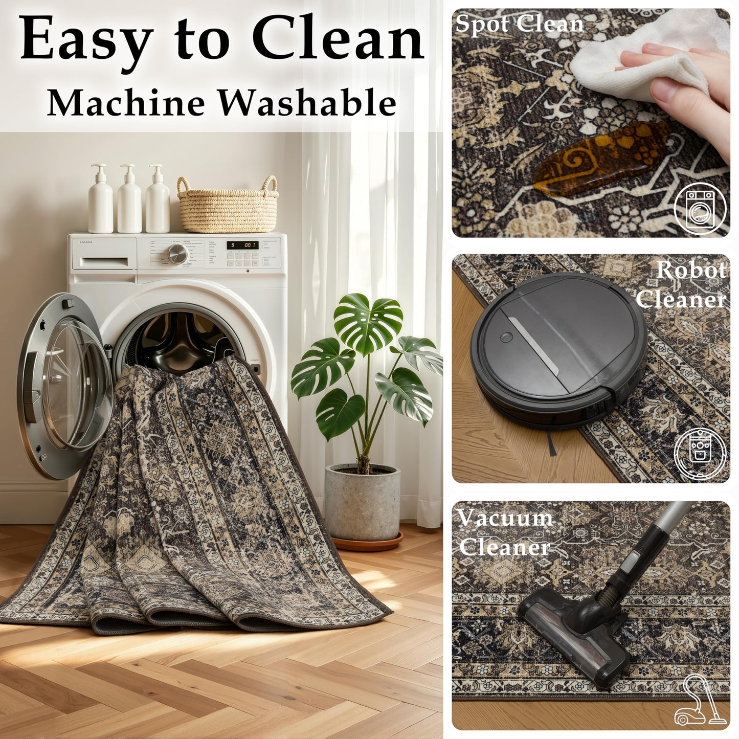 Ruaruarug Area Rug 8'×10', Non Slip Machine Washable Ultra Soft Stain & Fade Resistant, Pet & Kids Friendly, for Living Room/Bedroom/Kitchen/Classroom, Copper