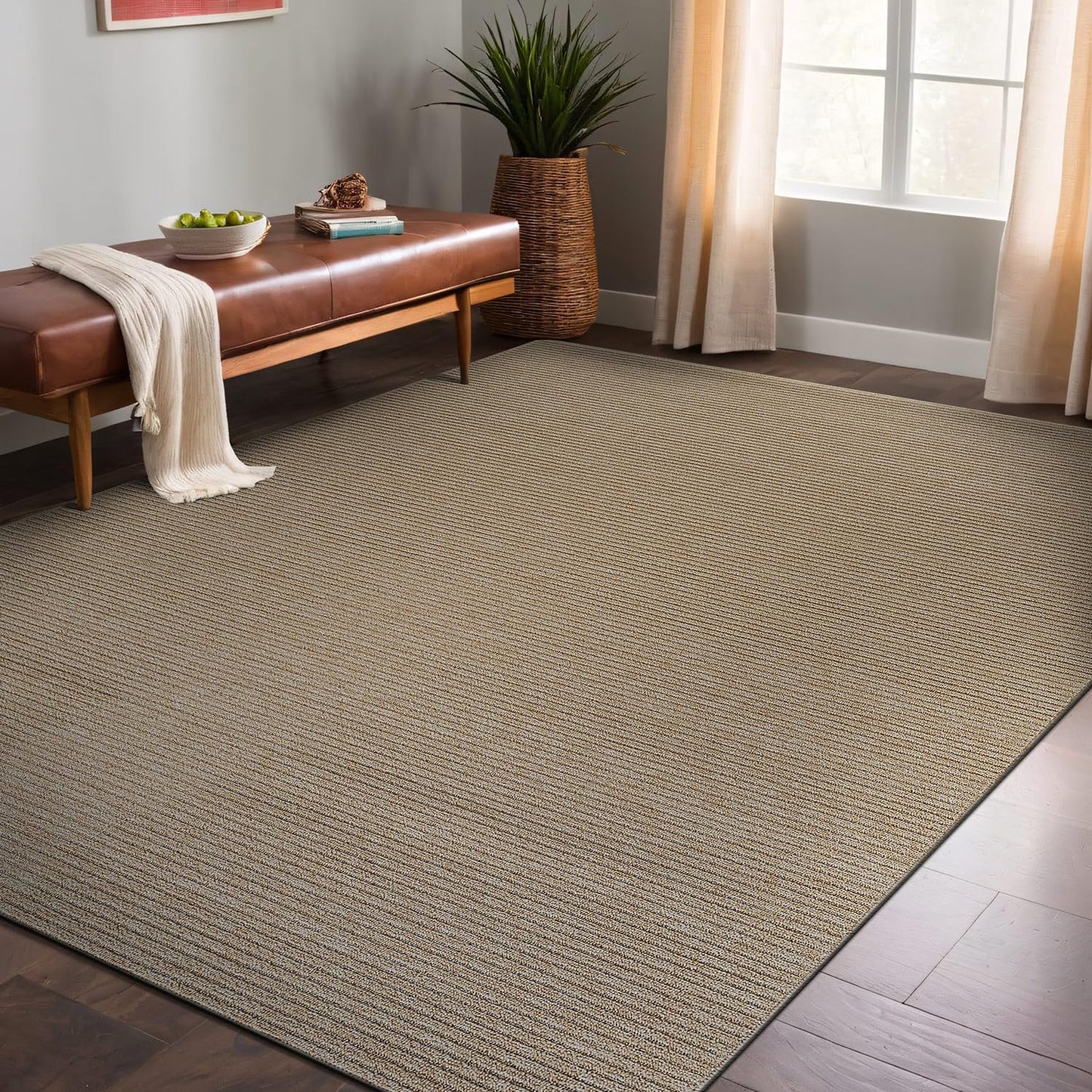 Luul Home Non Slip Beige Solid Rubber Back Thin Rug for Living Room 4x6 Area Rugs for Kitchen, Rugs for Bedroom, Stain Resistant Easy Cleaning Non Shedding Carpet Beige 4 x 6