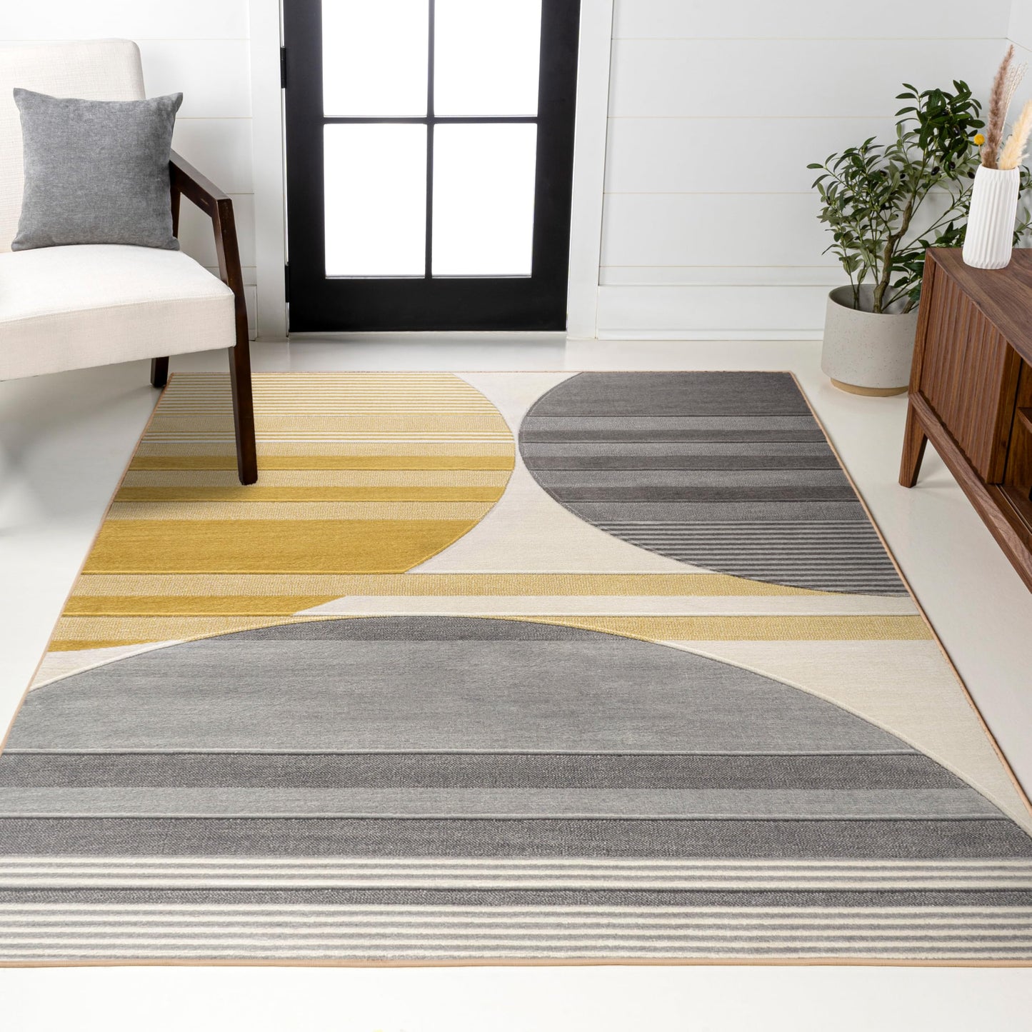 JONATHAN Y Striped Circles Gray/Yellow/Cream Indoor Area Rug 3X5 ft, Nicky Geometric for Living Room, Bedroom, Kitchen, Office, Easy-Cleaning, High Traffic, Pet-Friendly, Non-Shedding UNQ100A-3