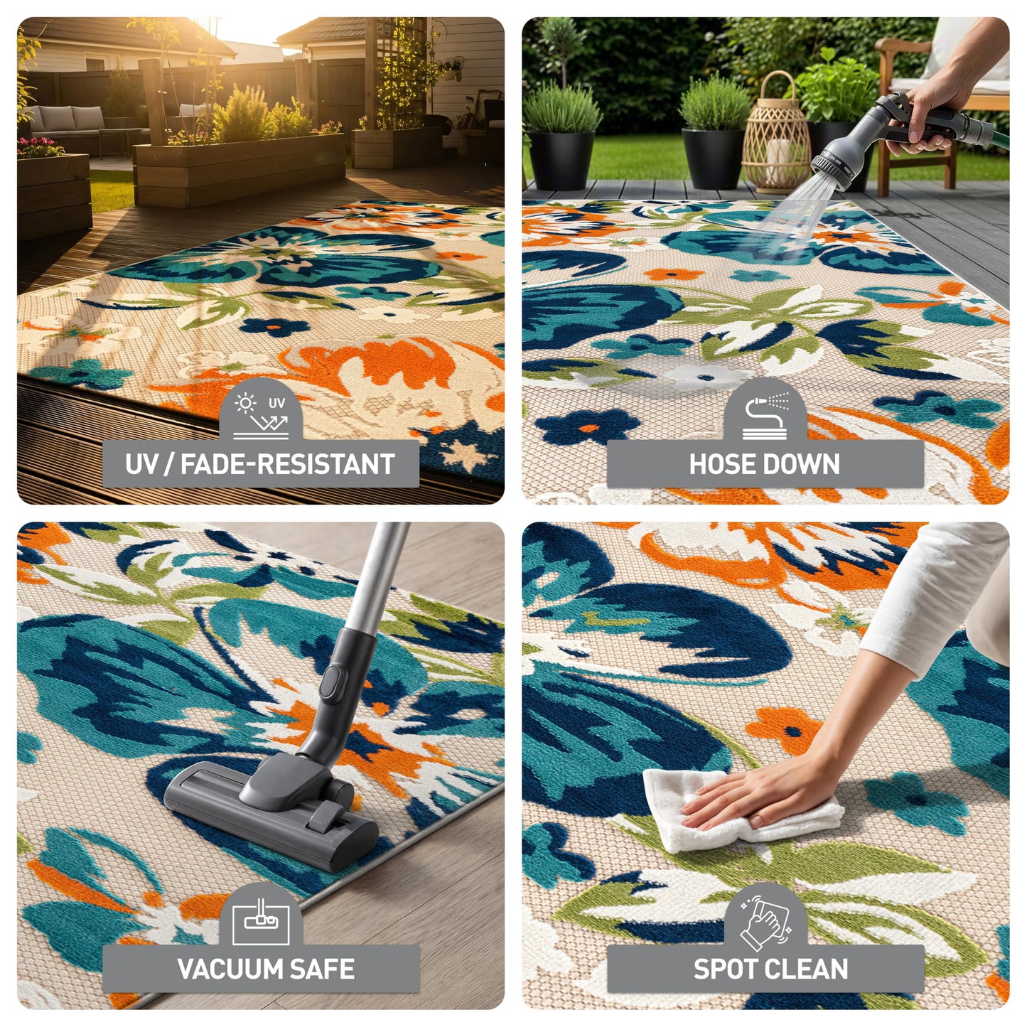 Rugshop Multi Bergamo Floral Indoor/Outdoor Oval Area Rug Machine Washable for Patio, Deck and Living Room, 5' x 7' Oval