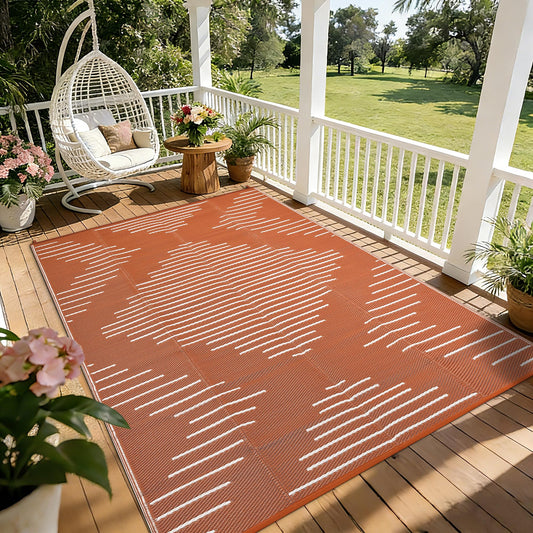 Garvee Waterproof Outdoor Rug 5x8 Rug Plastic Reversible Area Rugs Indoor Outdoor Carpet for Patio RV Porch Balcony Backyard Picnic Terracotta White