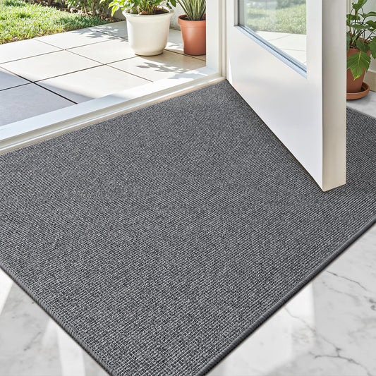 LUMI Ultra Thin Door Mat for Entryway, 17"x30" Low Profile Non Slip Rubber Backing Indoor Doormat, Easy Clean Welcome Entrance Mat for Inside House, Patio, Grey