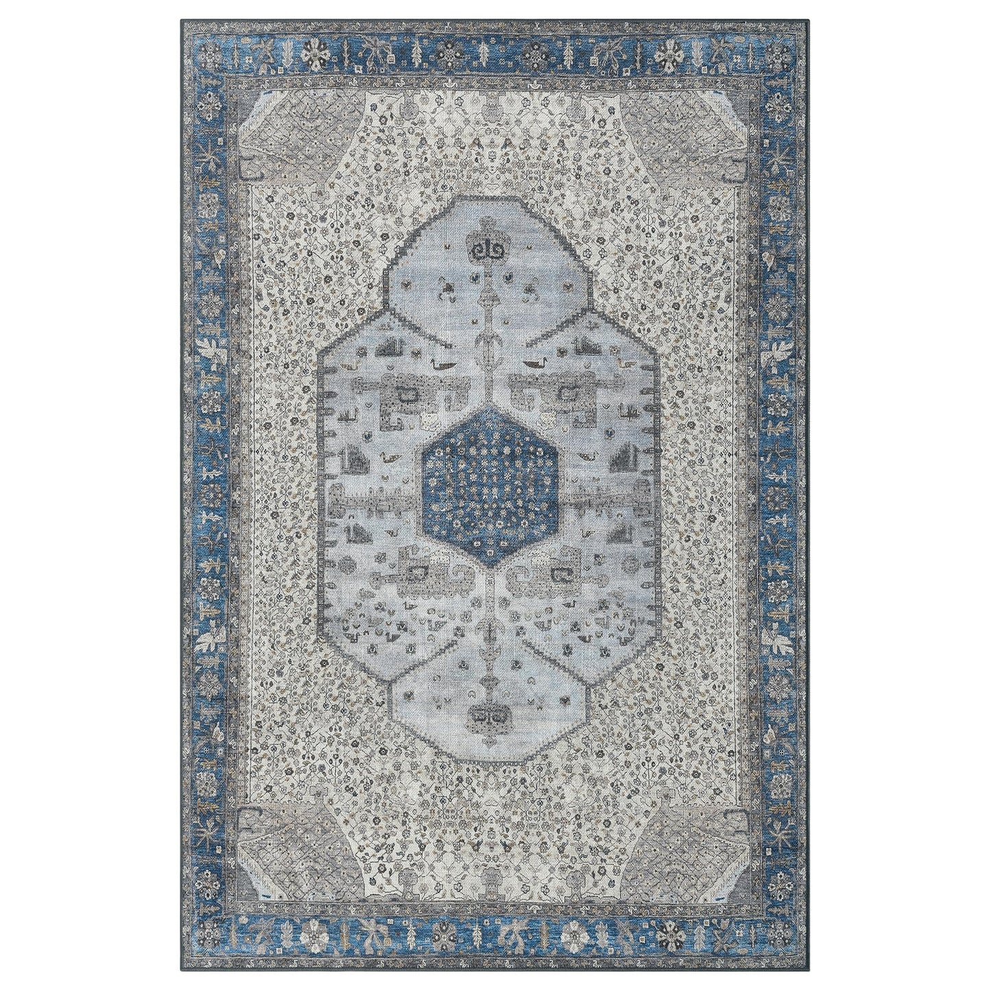 Keen Home Design 10x14 Rug - Machine Washable Area Rug with Non-Slip Backing, Ideal for Living Room, Dining Room, Bedroom - Vintage, Easy Clean, Durable, Low Pile Rug - (9'7" x 14')