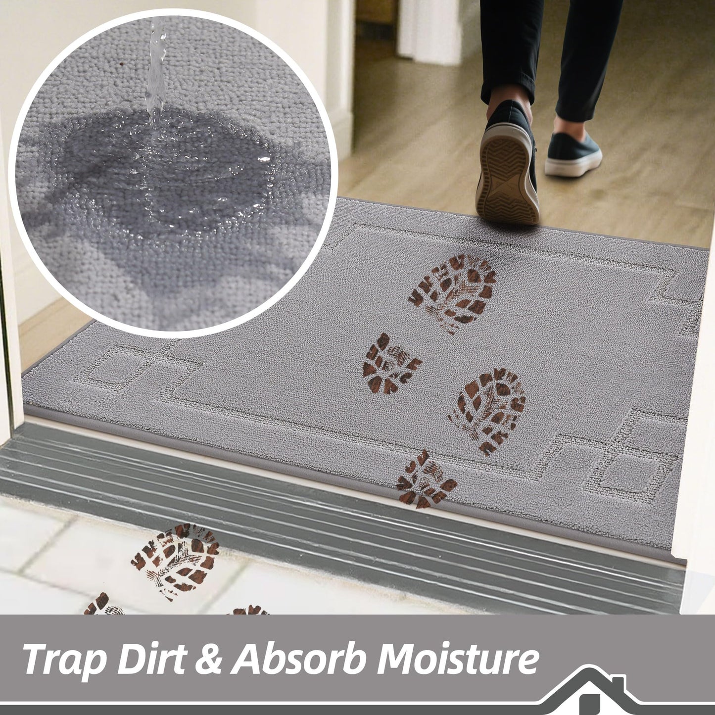 BEQHAUSE Door Mat 32" x 48", Non-Slip Door Mats Indoor Entryway Rugs Washable Low-Profile Absorbent and Dirt Trapper Floor Mats, Dog Door Mat for Front Back Door, Mud Wet Shoes & Paws, Light Grey
