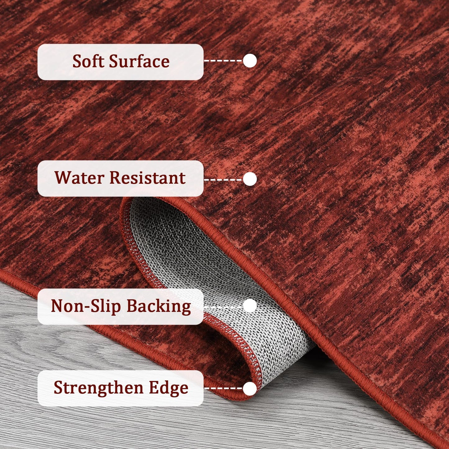 RUGSREAL Living Room Area Rug 9x12 Washable Rug Non-Slip Stain Resistant Modern Abstract Bedroom Rug Contemporary Throw Floor Carpet for Dining Room Solid Area Rug for Home Office, Red