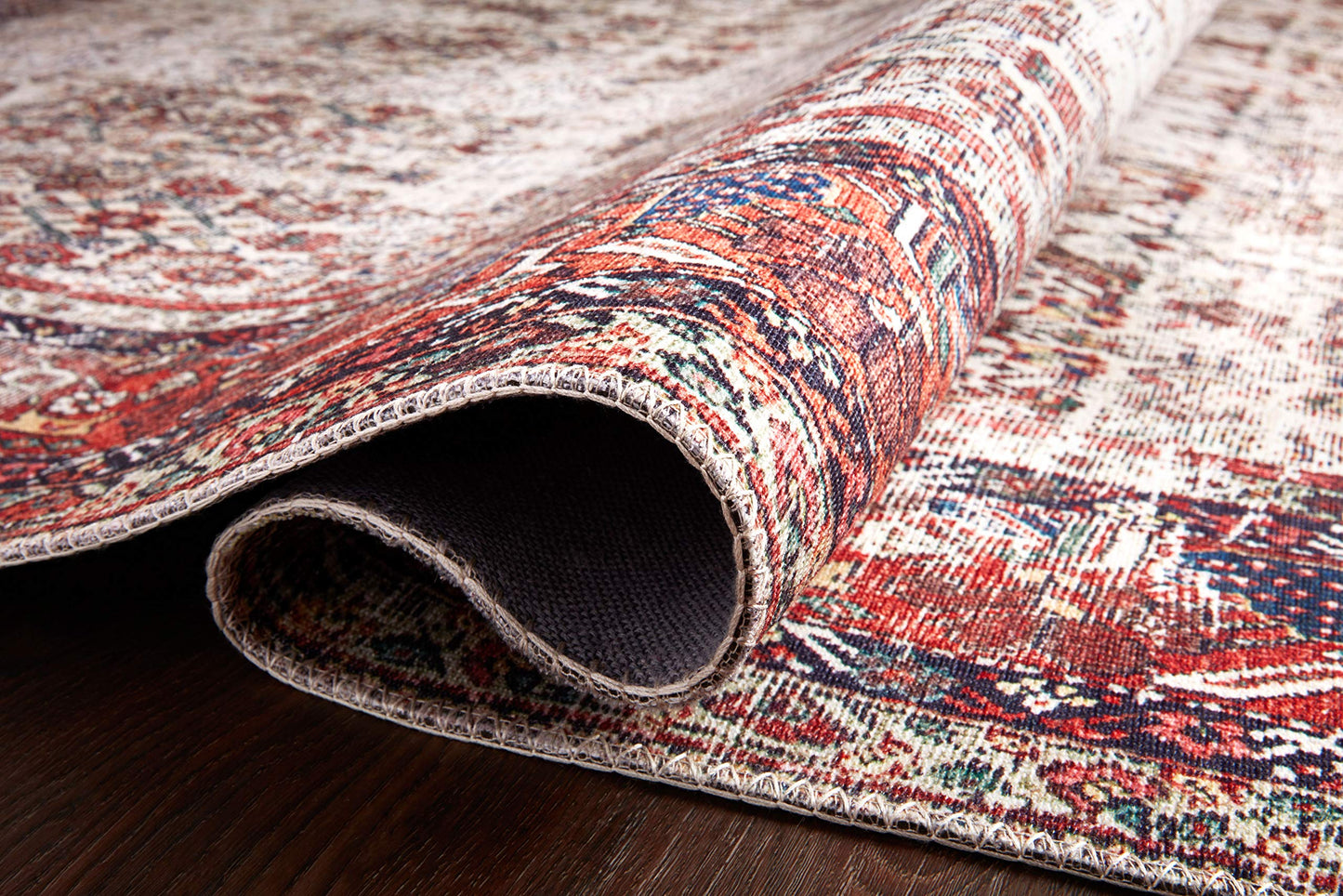 Loloi Layla Collection LAY-12 Ivory/Brick 7'-6" x 9'-6" .13" Thick Area Rug, Soft, Durable, Vintage Inspired, Distressed, Low Pile, Non-Shedding, Easy Clean, Printed, Living Room Rug