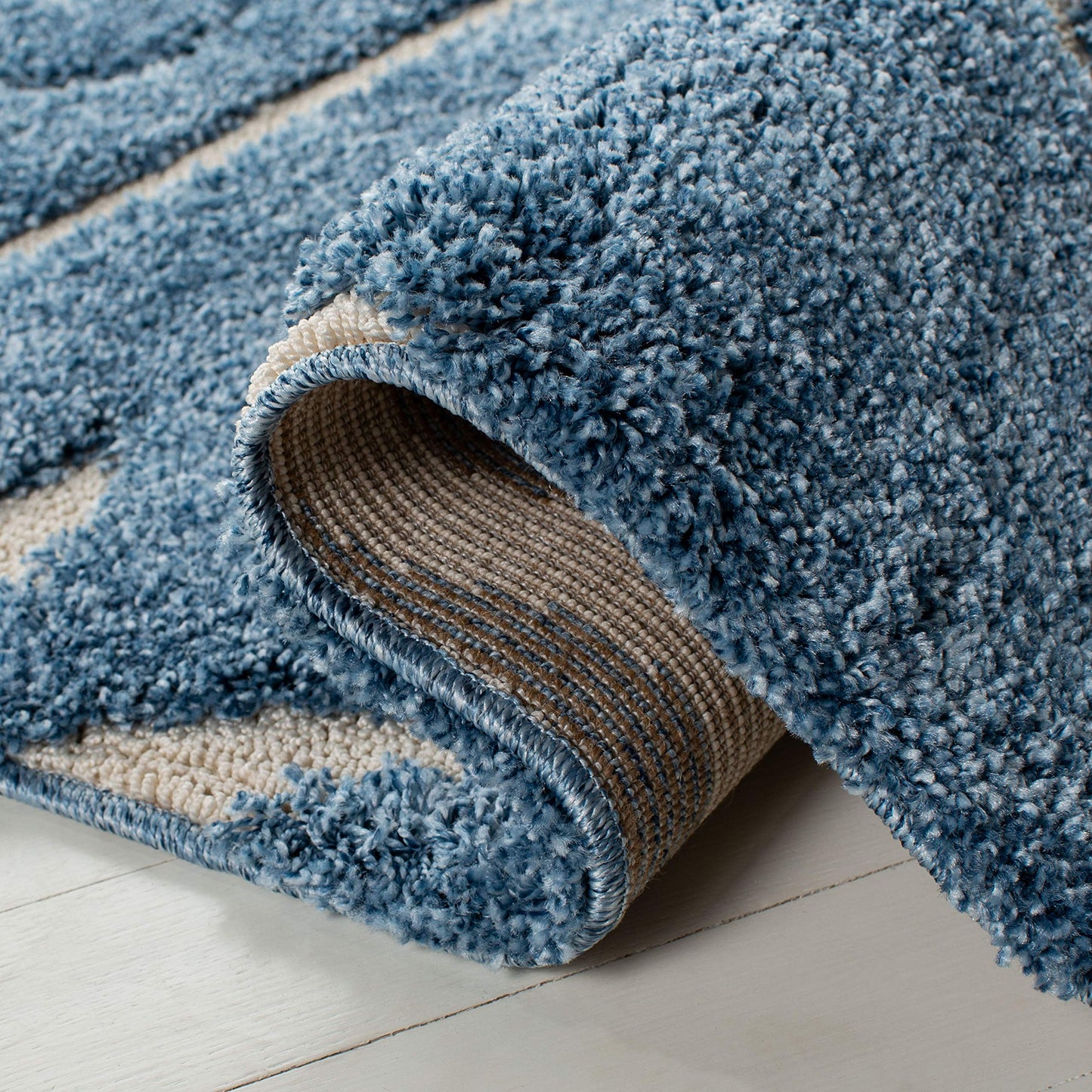 SAFAVIEH Area Rug 9x12 - Florida Shag Collection - Large - Light Blue & Cream, Scroll Design, Non-Shedding & Easy to Clean, High-Low Plush Pile, Ideal for Living Room, Bedroom, Dining (SG455-6011)