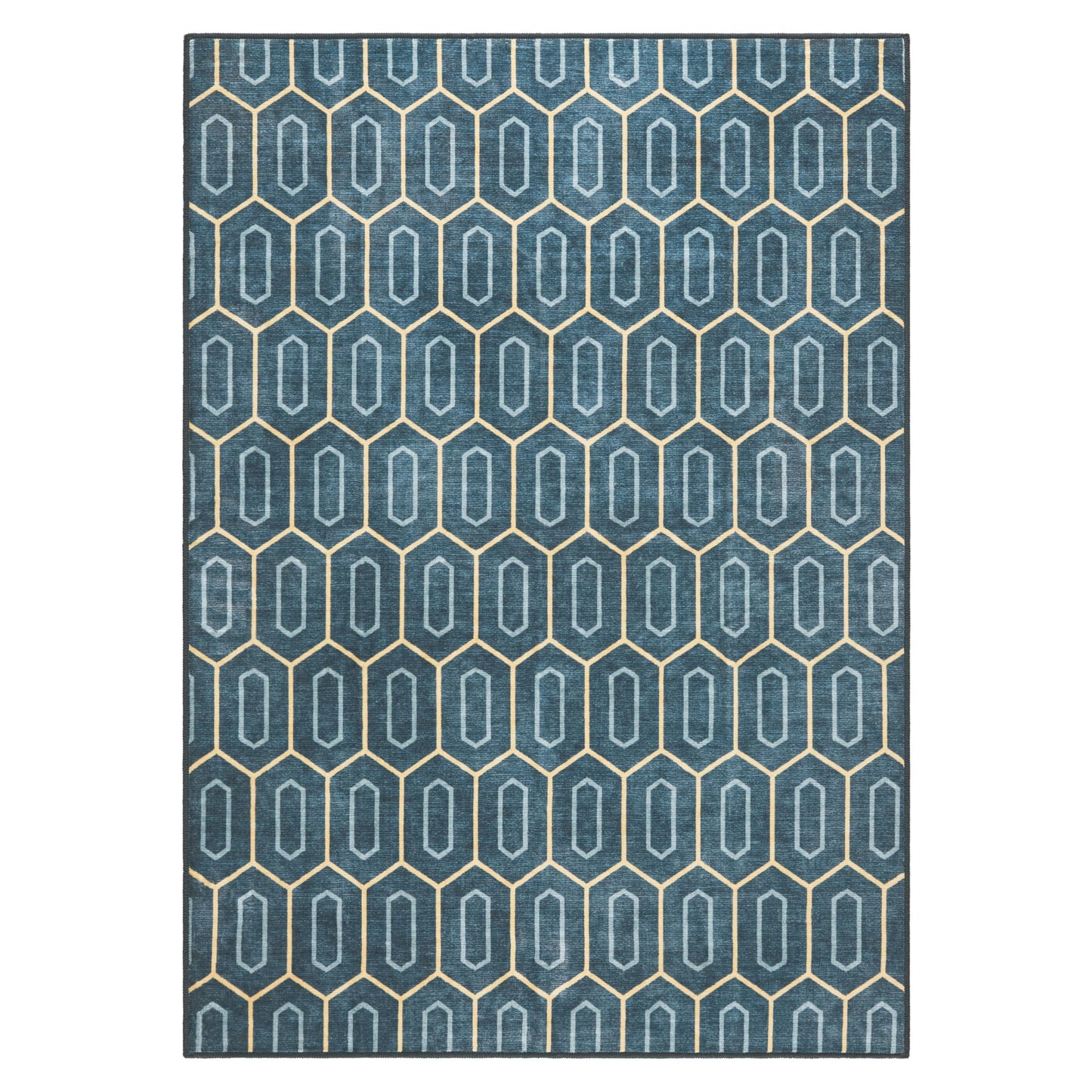 EVERWASH Haven Mod Geo Machine Washable Area Rug with Airflo Technology for Easy Clean, Ultra-Soft Pile, Built-in Rug Pad with Non-Slip Backing, Pet, Family & Allergy Friendly Rug, Blue, 8'x10'