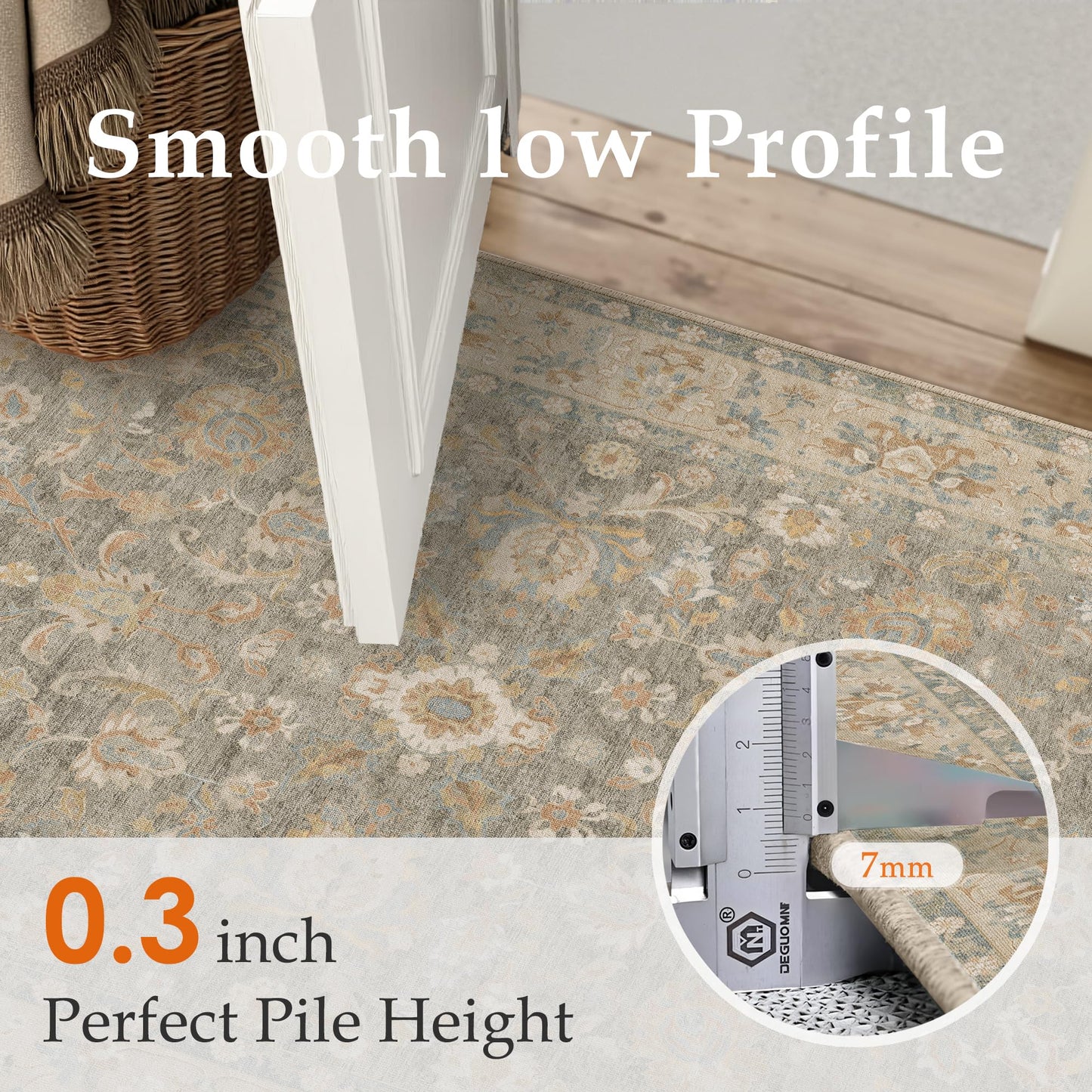 HUGEAR 2x6 Washable Vintage Runner Rug Brown Neutral Distressed Low Pile Non Slip Soft Long Area Carpet Indoor Hallway Throw Rug for Entrance Kitchen Bathroom Laundry Living Room