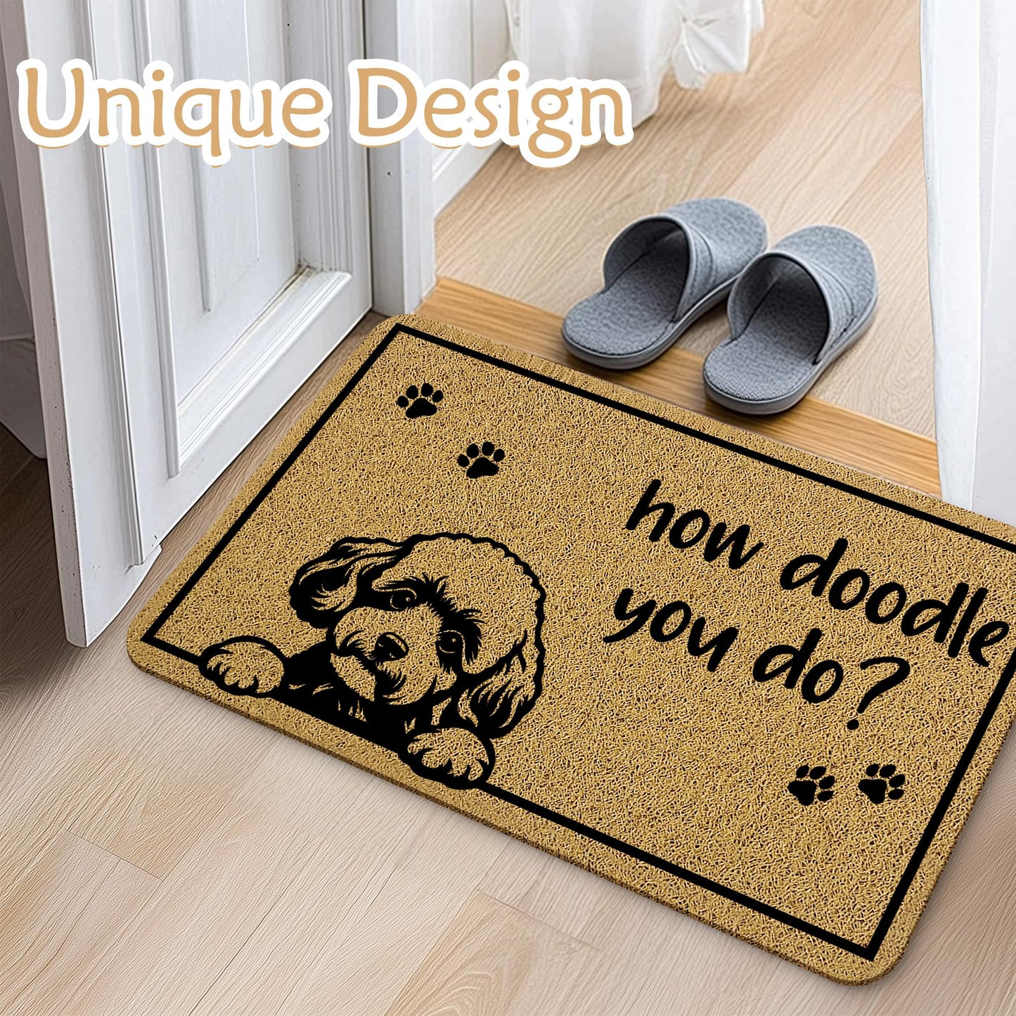 Qnhij Funny Dog Door Mat, How Doodle You Do Doormat，Dogs Gifts Door Mat for Porch Outside Inside Outdoor Indoor Entrance, Goldendoodle Dog Gifts Bath Rug, 17x30 Inches