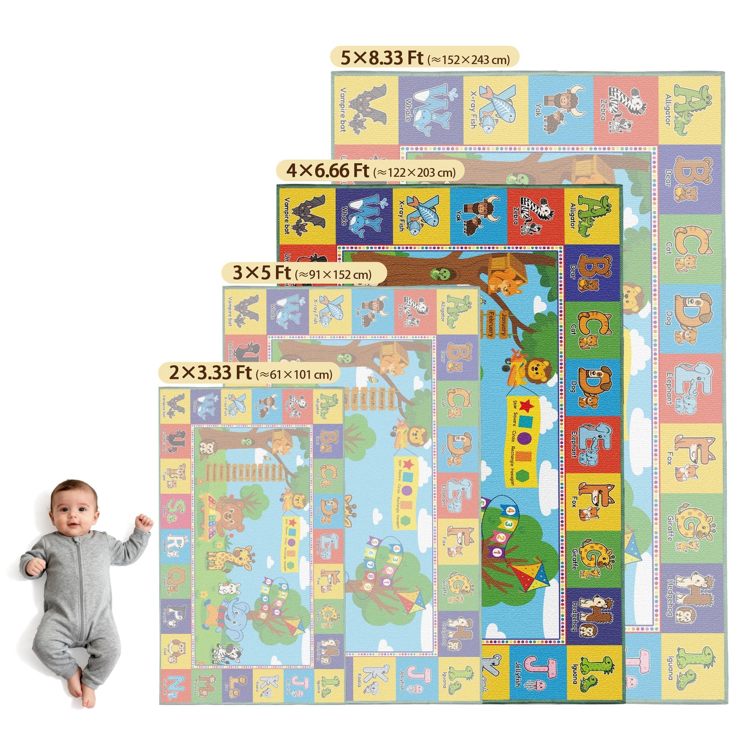 Upgrade Ultra Non Slip ABC Rugs for Kids Playroom, 4x7 Washable Alphabet Floor Play Mat for Toddlers Baby, Educational Learning Baby Carpet with Animals for Nursery, Classroom & Bedroom, 48"x80"
