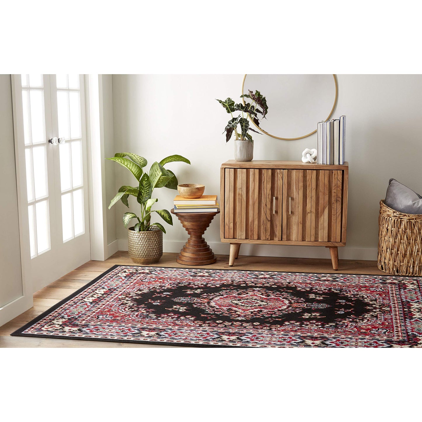 Home Dynamix Premium Sakarya Traditional Medallion Border Area Rug, Black, 21"x35" Rectangle