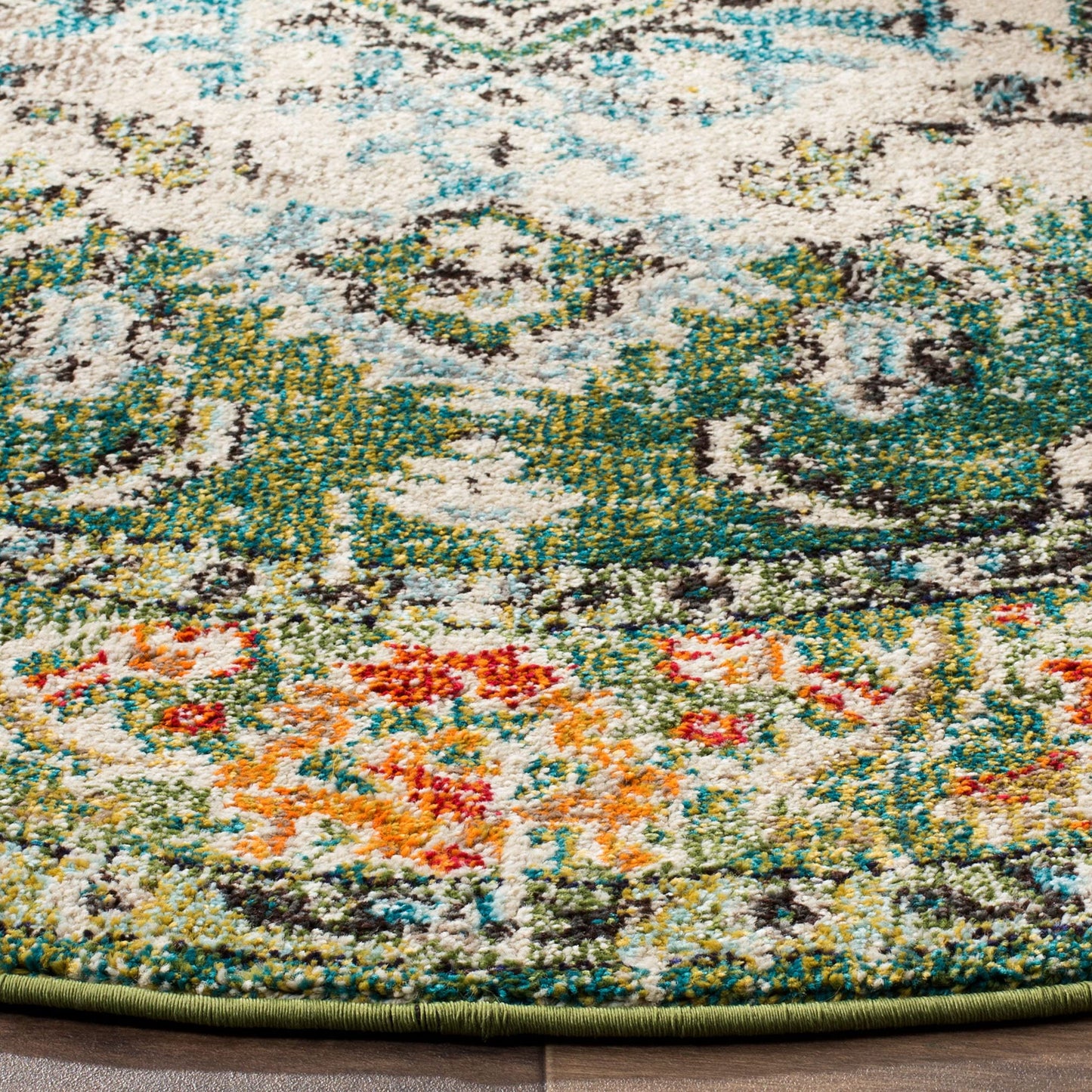 SAFAVIEH Monaco Collection Area Rug - 8' Round, Forest Green & Light Blue, Non-Shedding & Easy to Clean, Distressed Medallion Design, Ideal for Living Room, Bedroom, Dining Space (MNC243F)