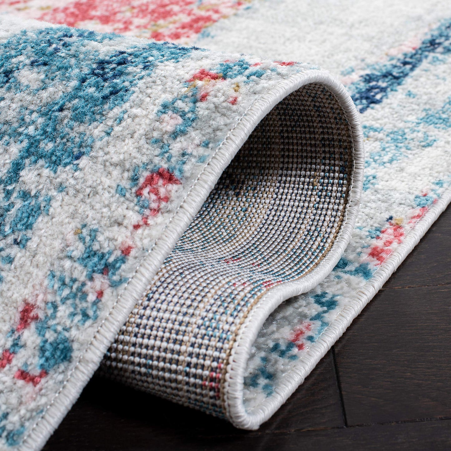 SAFAVIEH Madison Collection 8' x 10' IvoryBlue MAD640A Modern Abstract Distressed Non-Shedding Living Room Bedroom Area Rug