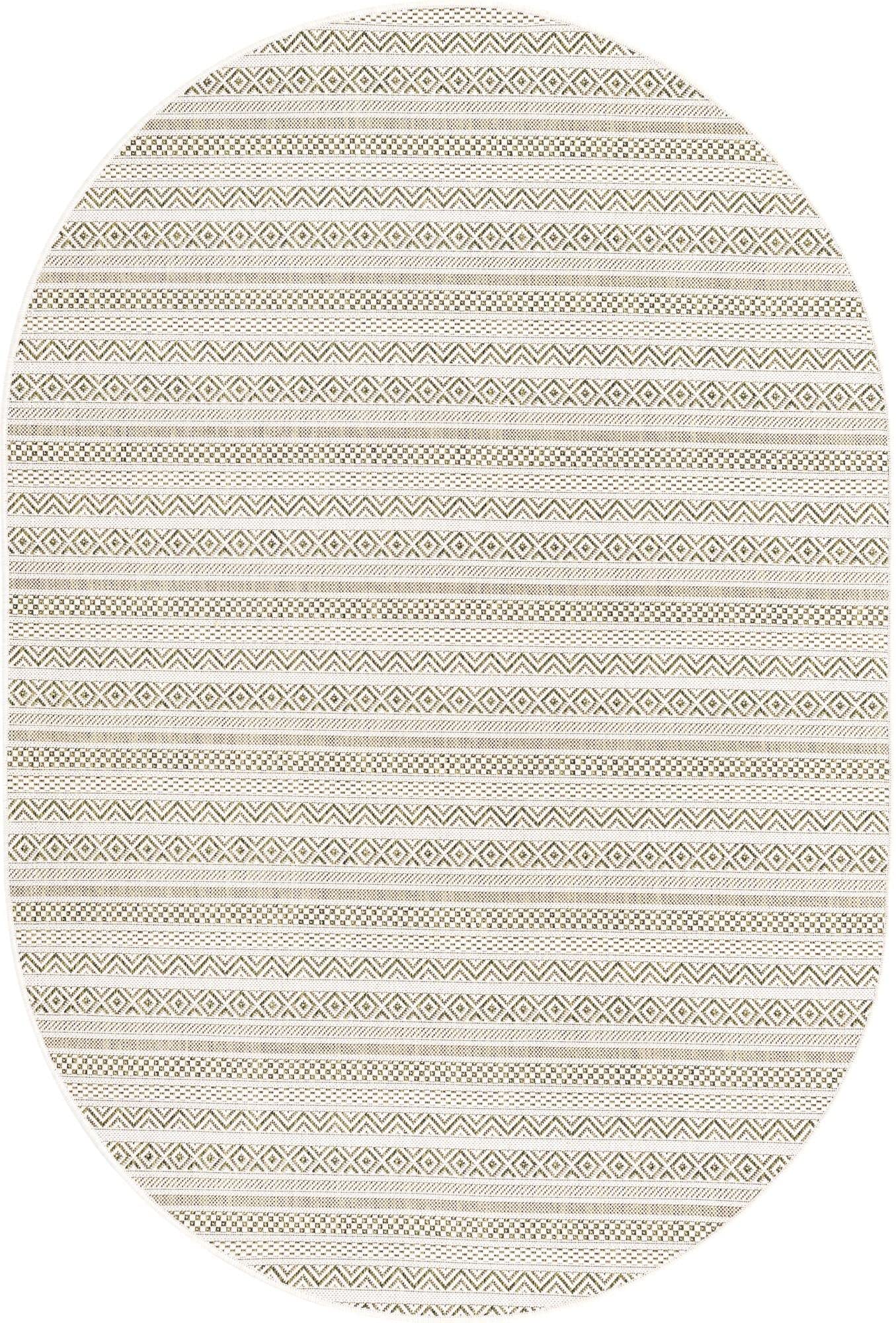 Unique Loom Outdoor Striped Collection Area Rug - Maia (5' 3" x 7' 10" Oval, Green/Ivory)