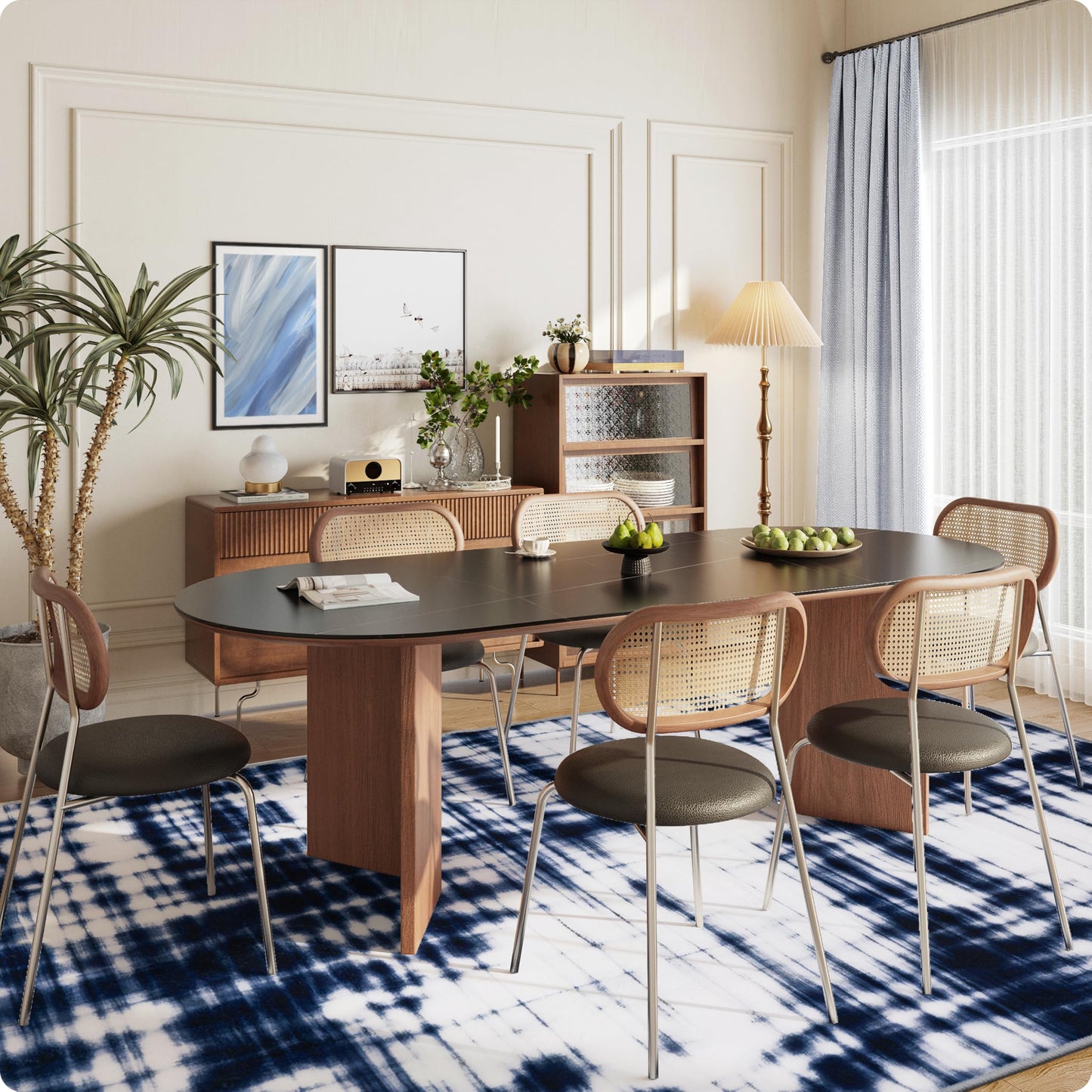Clemile Modern Area Rug 8x10 - Non-Slip Washable Rug Living Room Carpets - Soft & Stain Resistant Rug for Home Bedroom Dining Room Home Office Indoor Nursery Blue and White