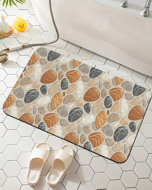 Elightvap Abstract Pebbles Stone Print Bathroom Mat Quick Drying Non Slip Bath Mats Absorbent,Bath Mat Quick Dry Bathroom Rug in Front of The Kitchen Sink, Shower Room, Bathtub,17 * 29.5 Inches
