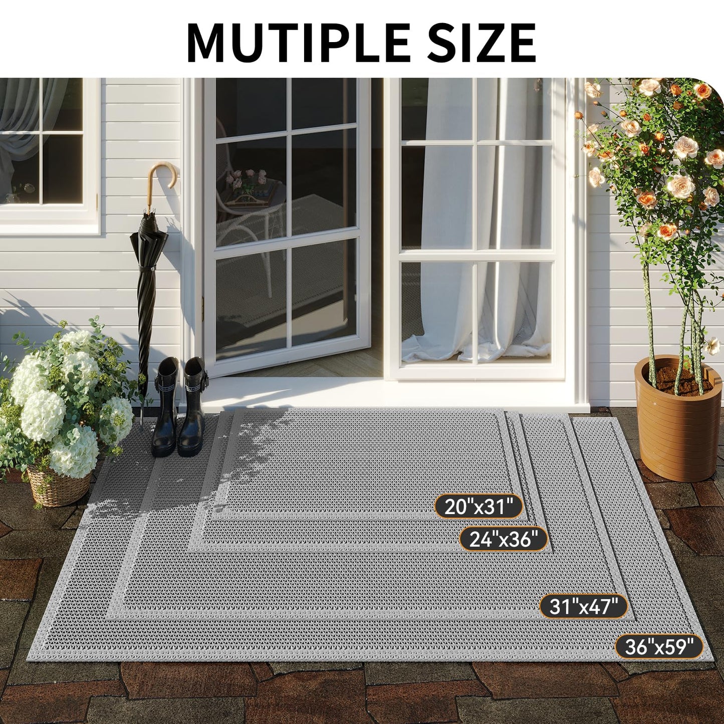 QiCaiJia Front Door Mat 31''x47'', Drainage Heavy Duty Dirt Trapping Non-Slip Doormats, Outdoor Rubber Floor Mats, Restaurant Commercial Kitchen Industral Pool Entrance Bar Wet Area, Grey