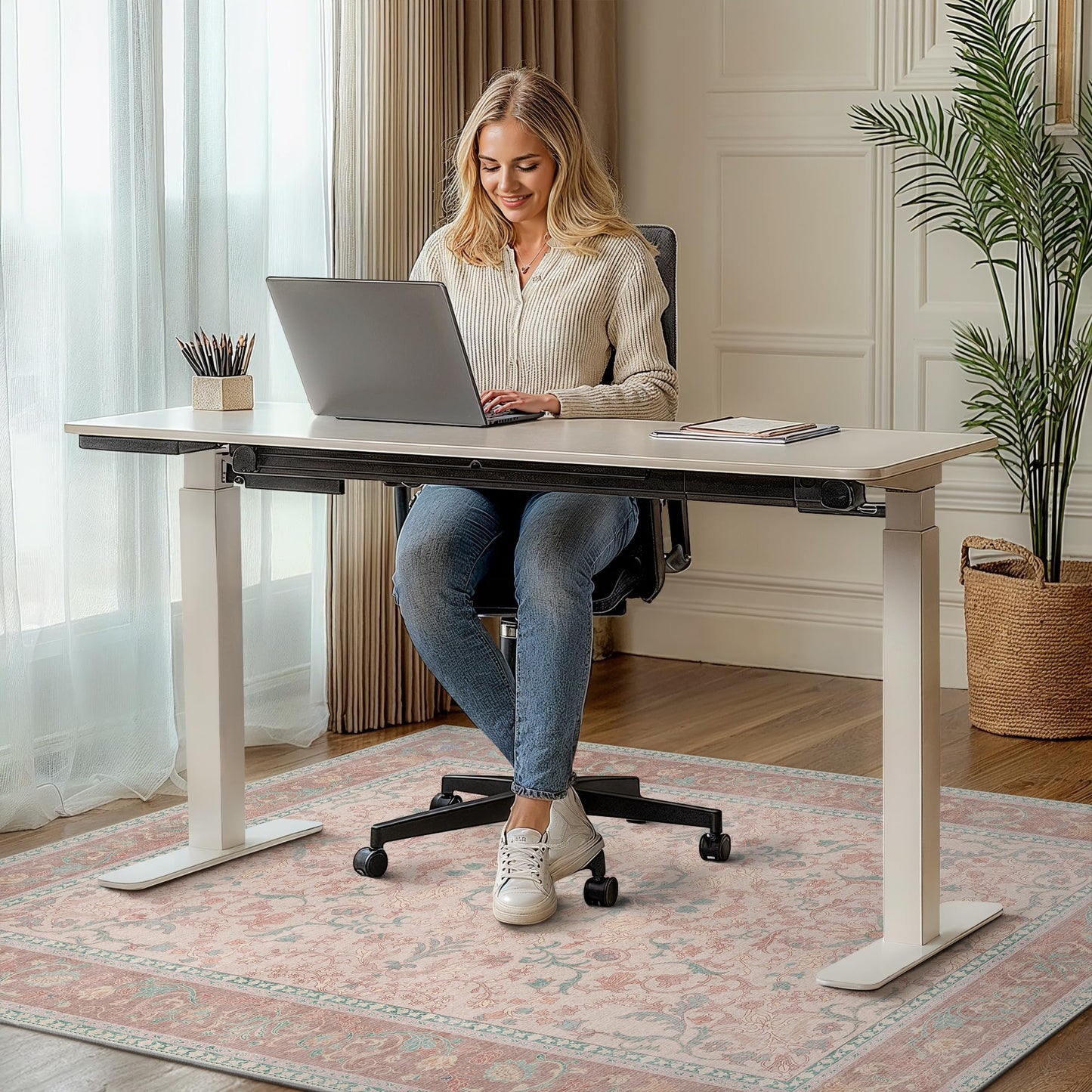 36"x48" Office Chair Mat for Hardwood Tile Floor, Under Desk Carpet Protector for Rolling Computer Chair Mat, Machine Washable Area Rug, Anti-Slip 1/5" Thick Low Pile Thin Vinyl Floor Mat, Pink