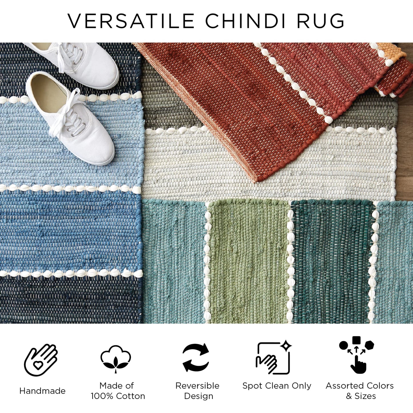 DII Chindi Rug Collection, Reversible, Recycled Yarn, Hand-Dyed, 2 Ft 3in x 6 Ft, Jadeite