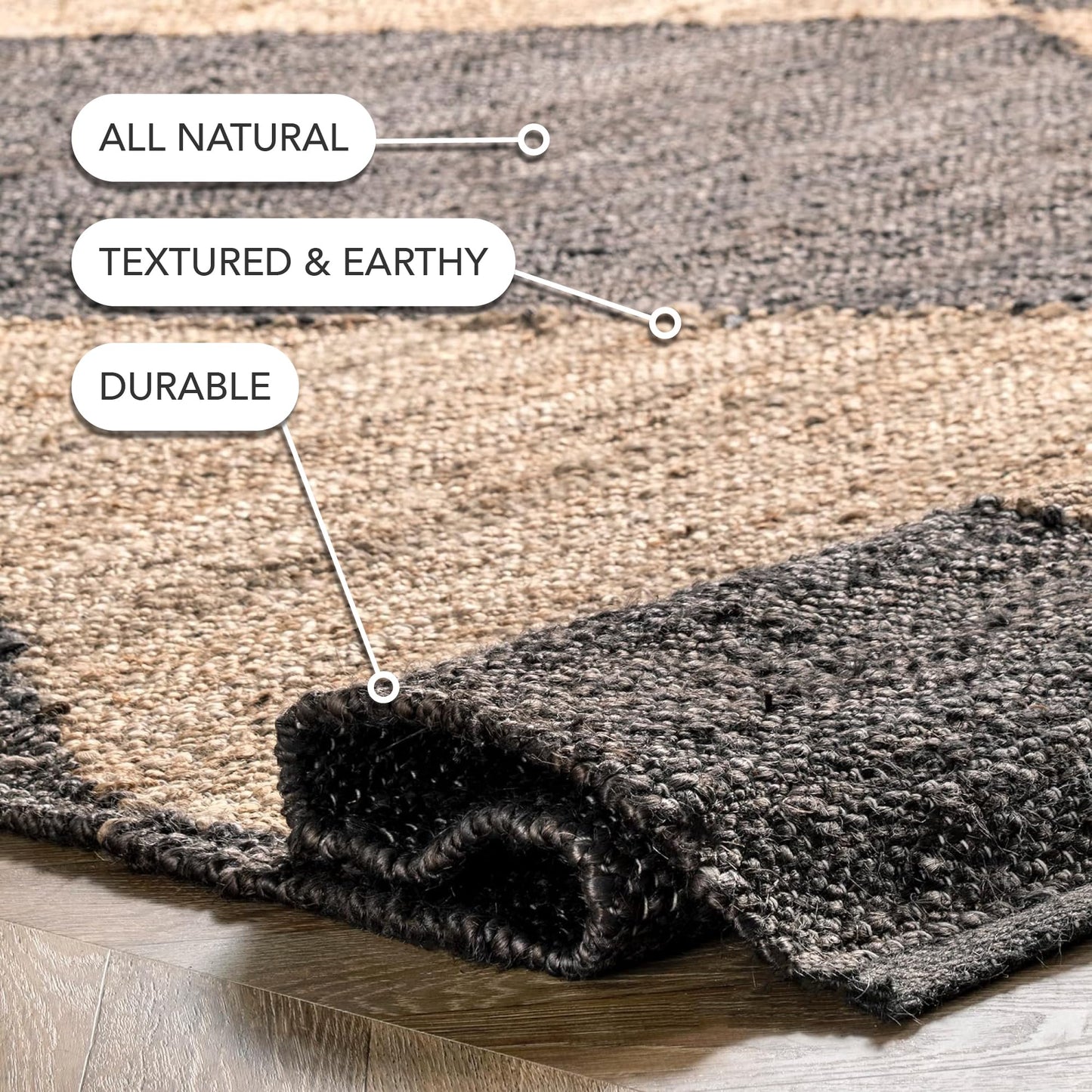 nuLOOM Pandora Diamond Jute Area Rug - 4x6, Global Inspired Black/Ivory Neutral Rug for Dining, Living, Kitchen