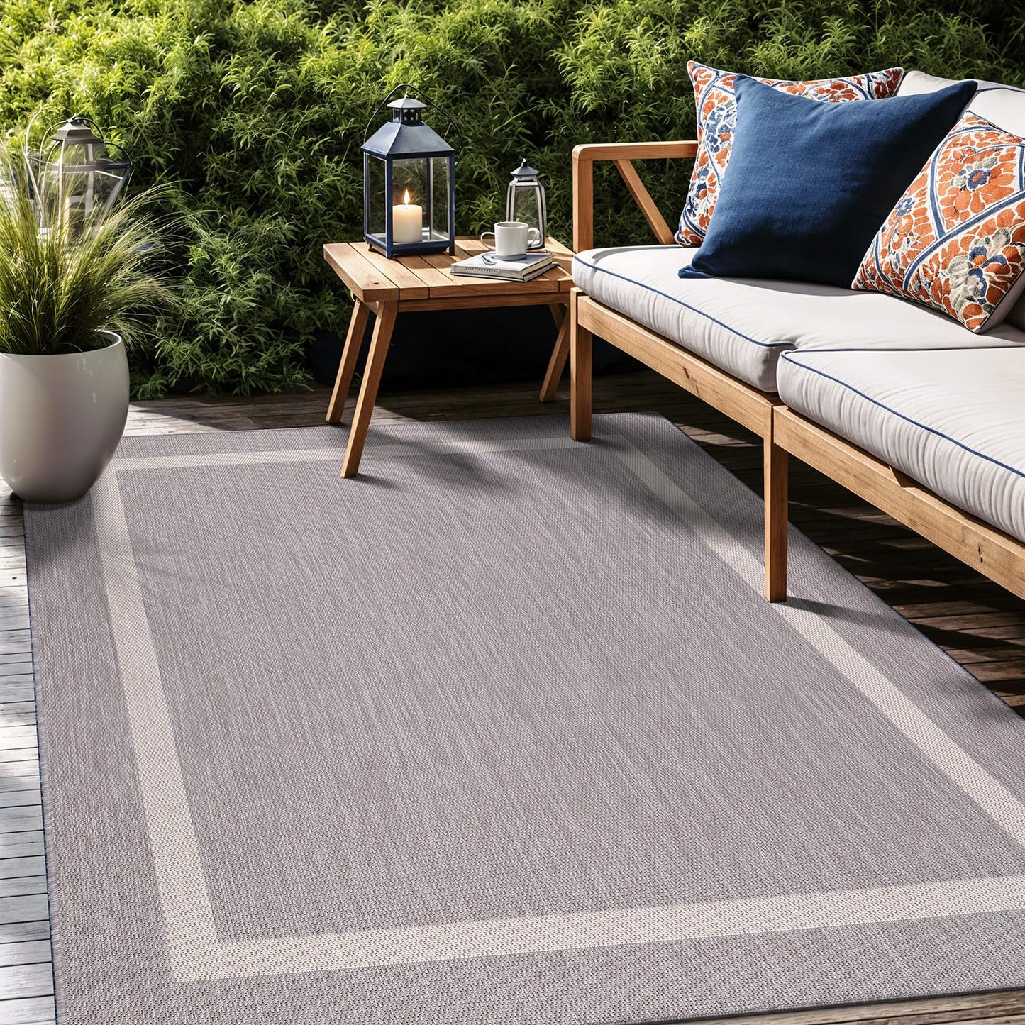 Luul Home Bordered Outdoor Rug 9x12 Washable Outside Carpet for Indoor Patio Porch Waterproof Easy Cleaning Non Shedding Area Rugs Gray 9 x 12