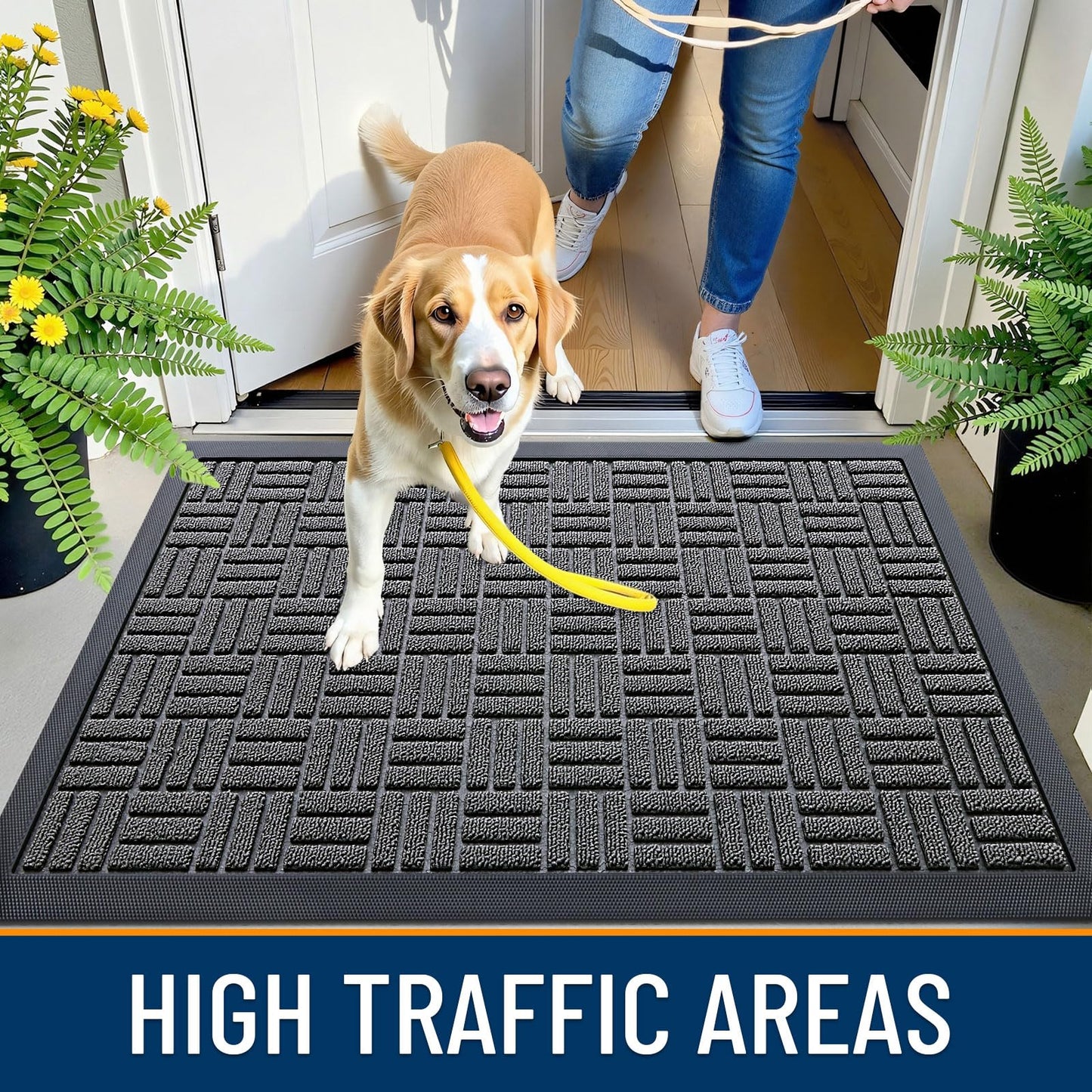 OLANLY Front Door Mat Outside Entrance 47x23, Absorbent, Heavy Duty Sturdy Natural Rubber Doormat Indoor Outdoor, Stain and Fade Resistant, Non-Slip Backing Low Profile Floor Mat for Entryway, Grey