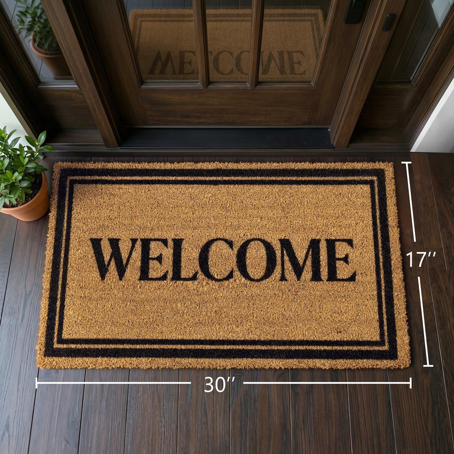Kelarea Coco Coir Welcome Door Mat with Heavy Duty Backing, 17" x 30" Non-Slip, Easy Clean Mat for Front Door, Entrance, Porch, Indoor/Outdoor