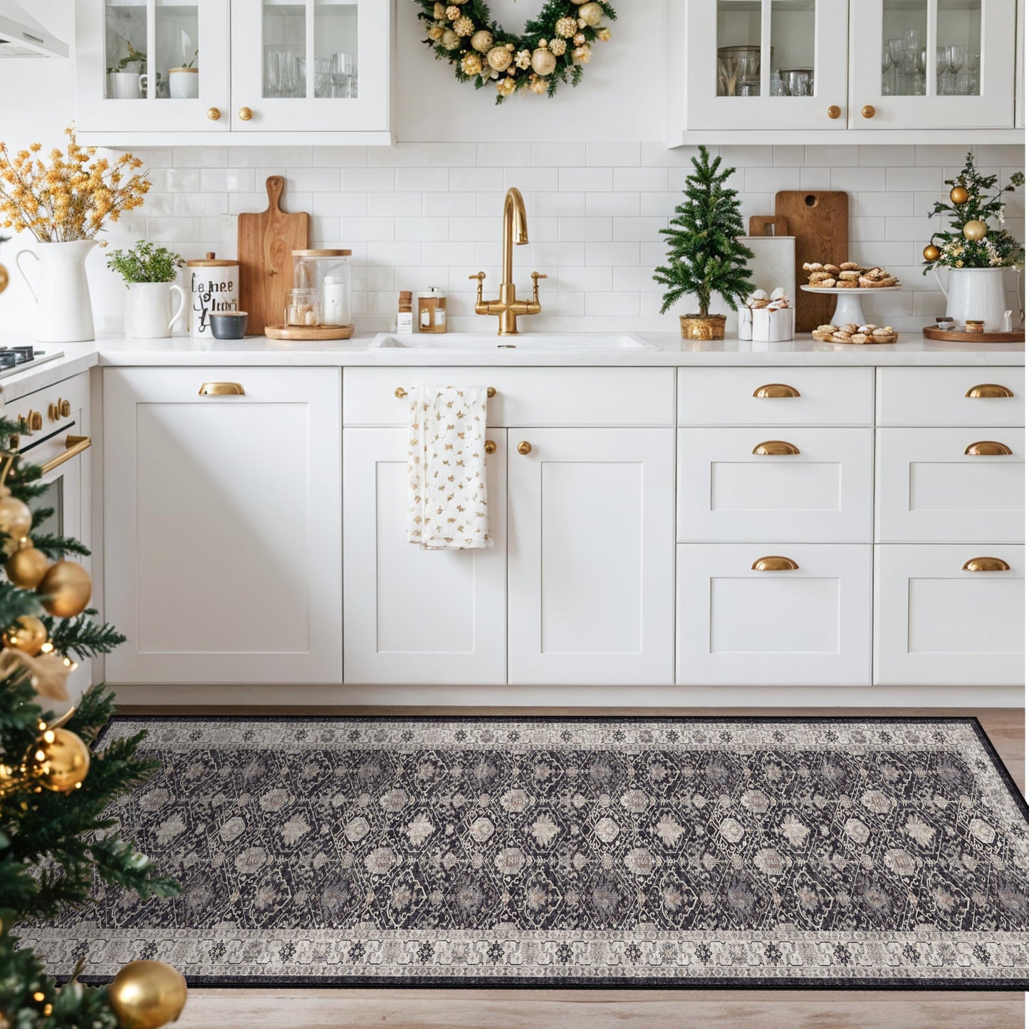 Hallway 2x8 Washable Runner Rug: Oriental Stain Resistant Kitchen Entryway Rugs Farmhouse Ultra Soft Bathroom Bedroom Print Floor Mat Thin Non Slip Indoor Carpet for Living Room Laudry(2x8,Black)