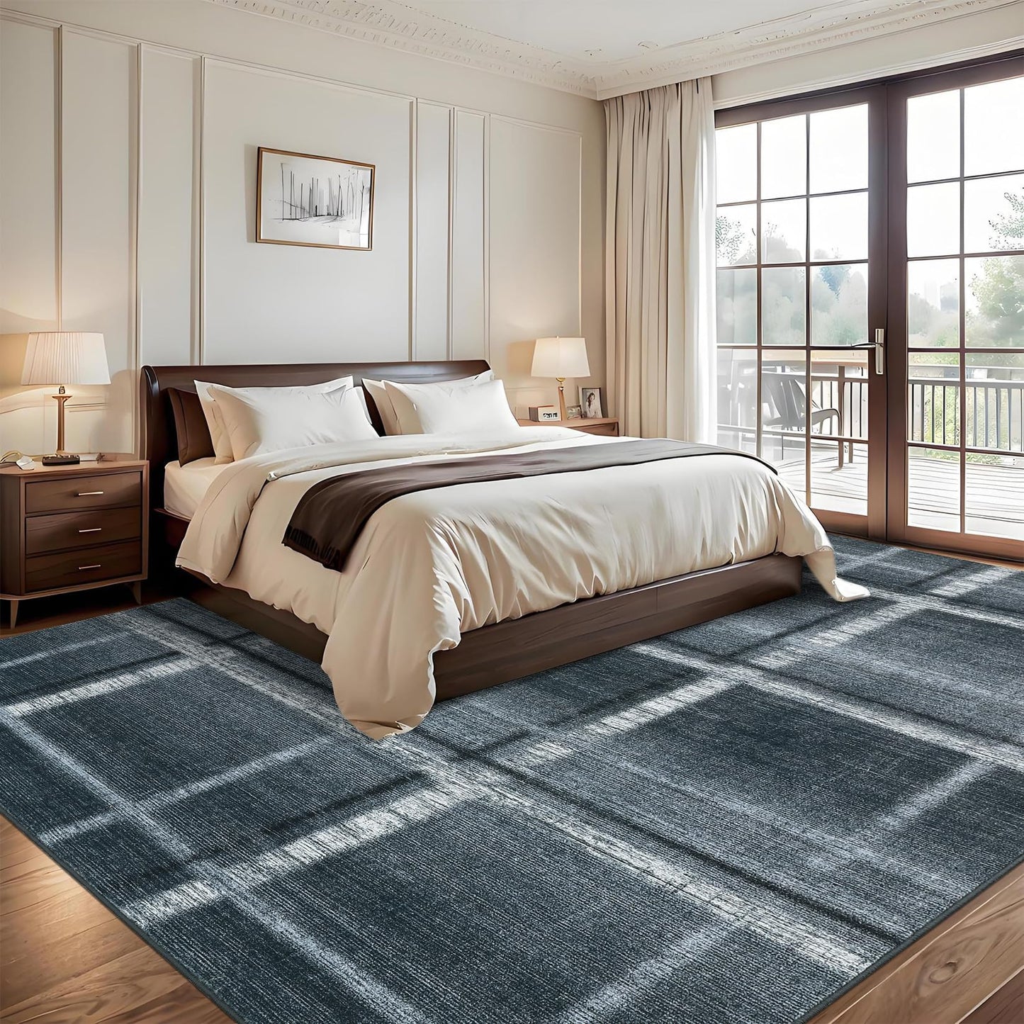 COZYLOOM Large Area Rug Washable 10x13 Modern Plaid Living Room Rug Soft Non Slip Low Pile Indoor Carpet Stain Resistant Farmhouse Tartan Accent Carpet for Bedroom Playroom, Black Grey