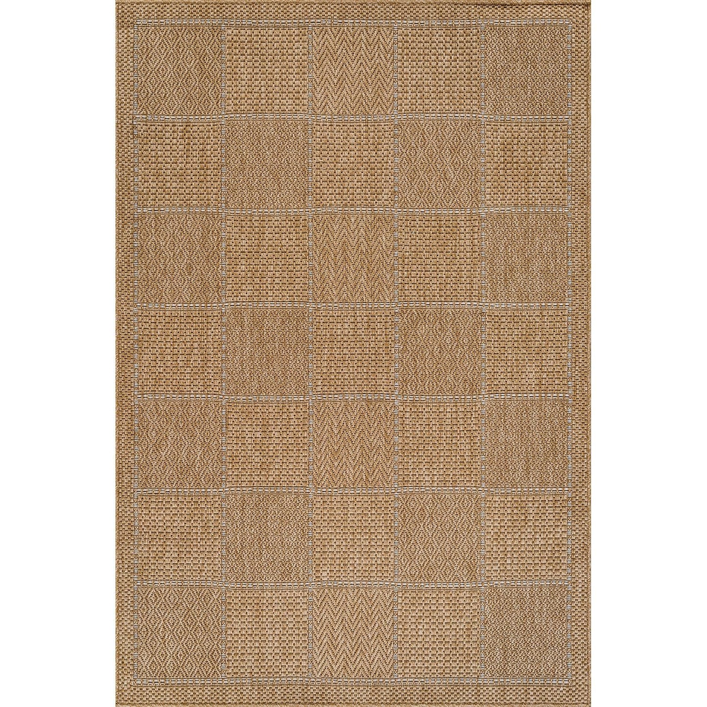 Beverly Rug Easy Jute Checkered Squared Rug 6x9 Washable Durable Indoor Outdoor Area Rugs for Living Dining Room Patio Office Stain Resistant Non Shedding Casual Indoor Outside Carpet 6 x 9 Natural
