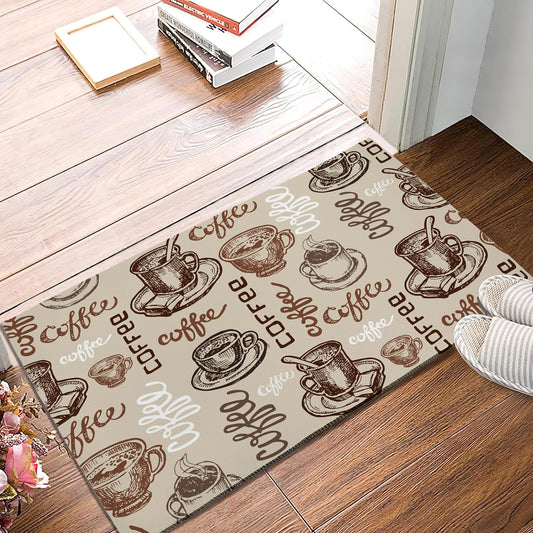 Coffee Cups Doormats, Cafe Theme Indoor Mats for Home Entrance, Super Non-Slip Floor Mats for Home Entryway, Back Outdoor Welcome Mat,Easy Clean,17x 30 inch