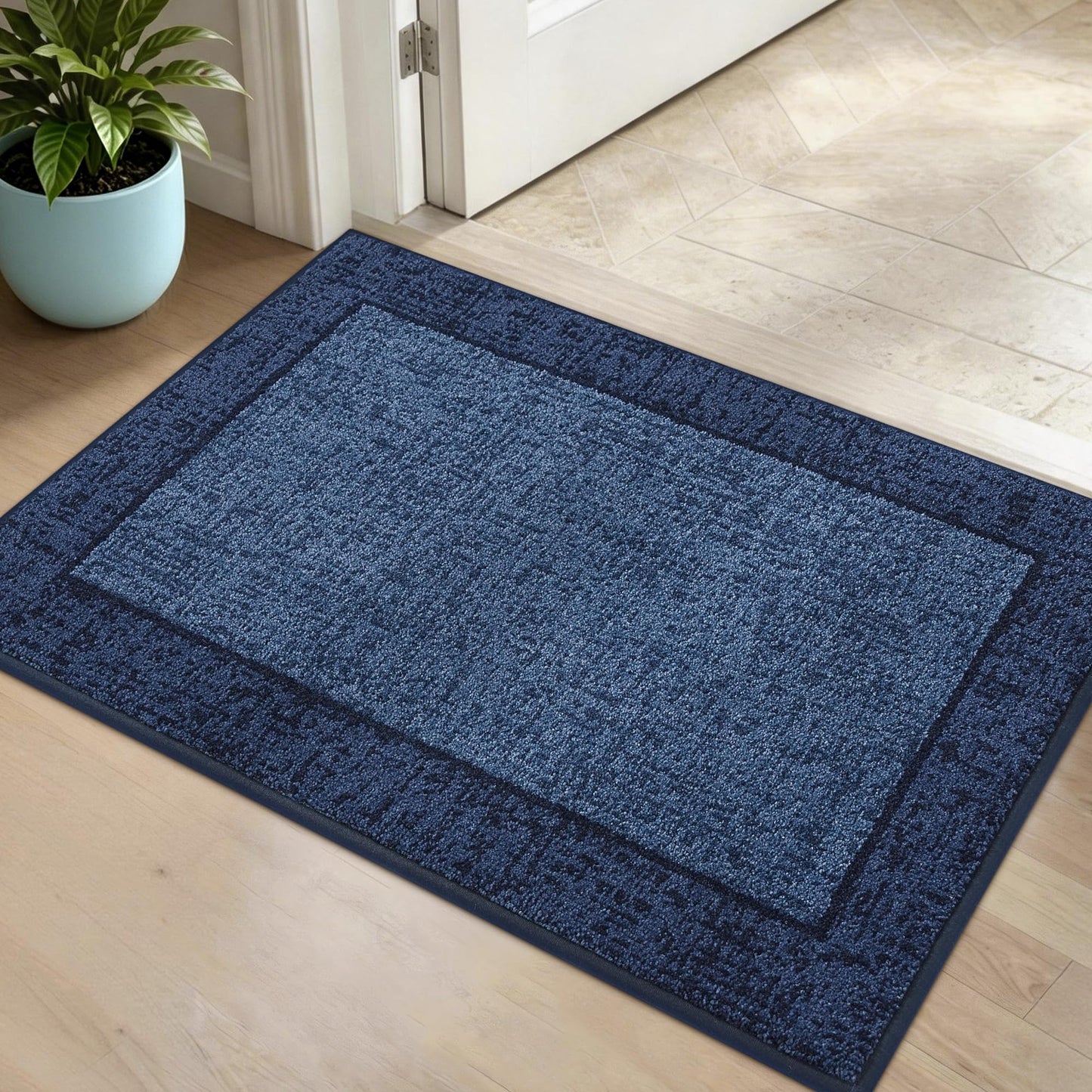 MatMaven Dirt Trapper Door Mat 20"x 32", Non Slip Washable Doormat, Stain Removal and Absorbent Welcome Mat, Floor Mats,Low Profile Entrance Dog Door Mats for Front Back Door,Blue