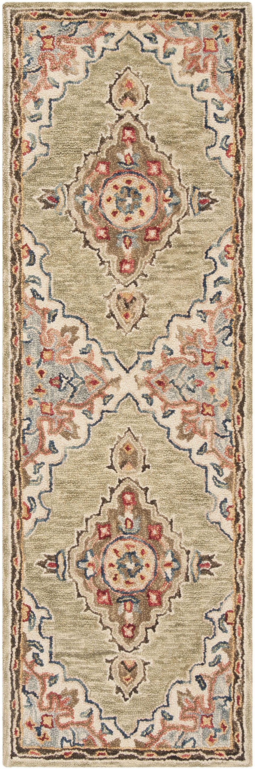 SAFAVIEH Aspen Collection Runner Rug - 2'3" x 8', Sage & Brown, Handmade Boho Medallion Wool, Ideal for High Traffic Areas in Living Room, Bedroom (APN506A)