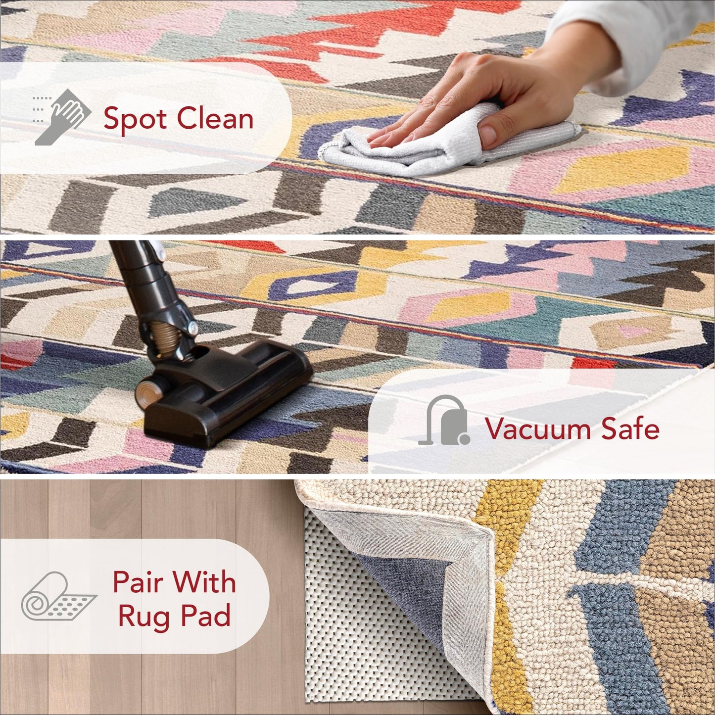 Nuloom Ofelia Handmade, Multicolor/Black, 4' x 6', Geometric, Wool, Soft and Cozy, High Traffic, Stain Resistant, Easy Clean, Durable Runner for Bedroom, Living Room, Dining, Den, Foyer