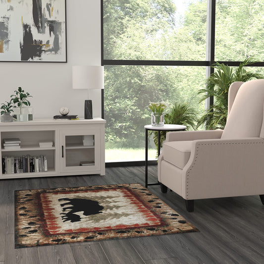 Masada Rugs, Cabin Lodge Area Rug Bear and Cub Scene (4 Feet X 5 Feet)