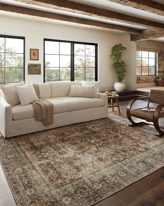 Loloi Magnolia Home by Joanna Gaines Sinclair Collection SIN-01 Rust/Lagoon 7'-6" x 9'-6", .25" Pile Height, Machine Washable, Area Rug