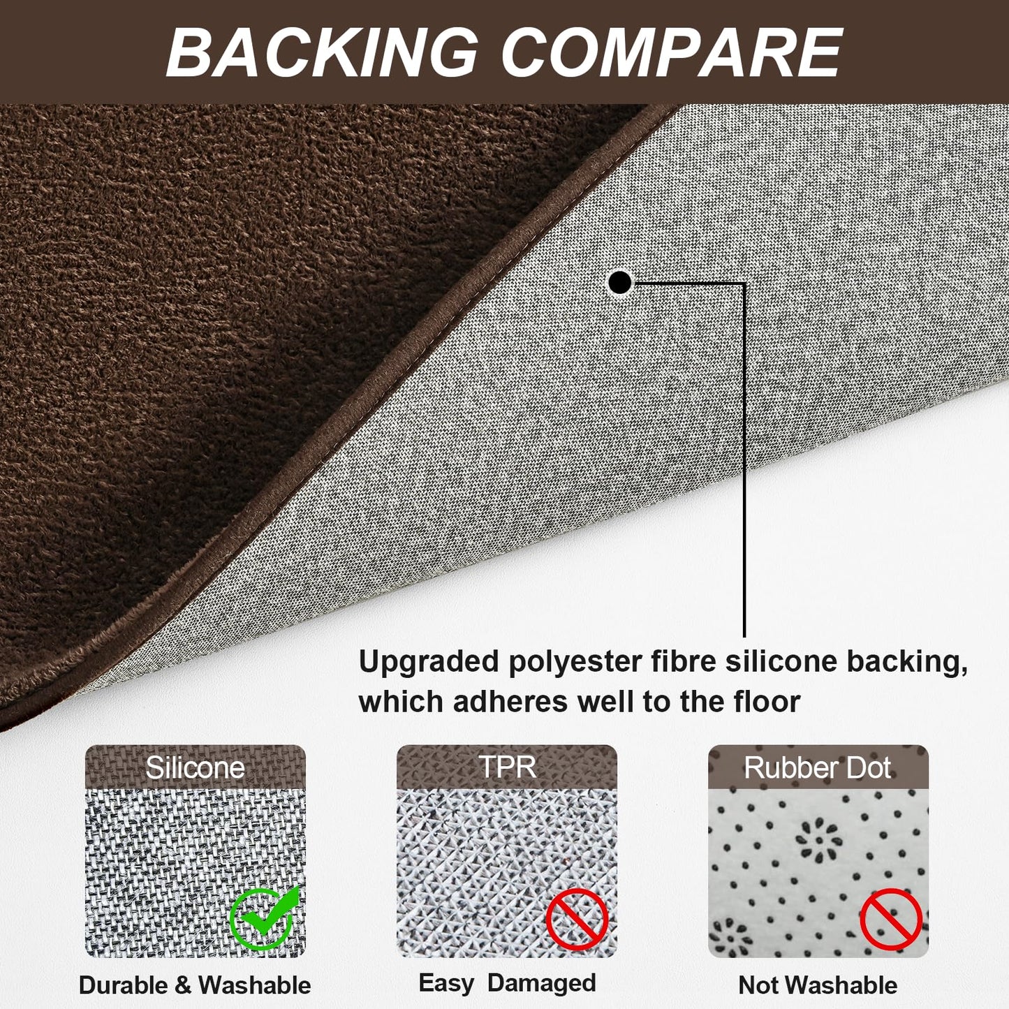Vasofe Brown Hallway Runner Rug,2x6 Feet Non Slip Runners,Indoor Thickened Memory Foam Bedside Rugs for Bedroom Nursery Dorm Kids Boys Room, Machine Washable Low Pile Shag Fluffy Carpets for Entrance