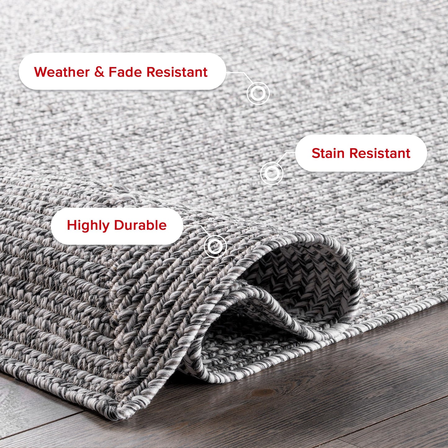 nuLOOM 3' x 5' Solid Hand Braided Indoor/Outdoor Area Rug, Pet-Friendly, High Traffic, Weather Resistant, for Patio, Balcony, Bedroom, Living Room, Dining Room, Wynn Salt And Pepper