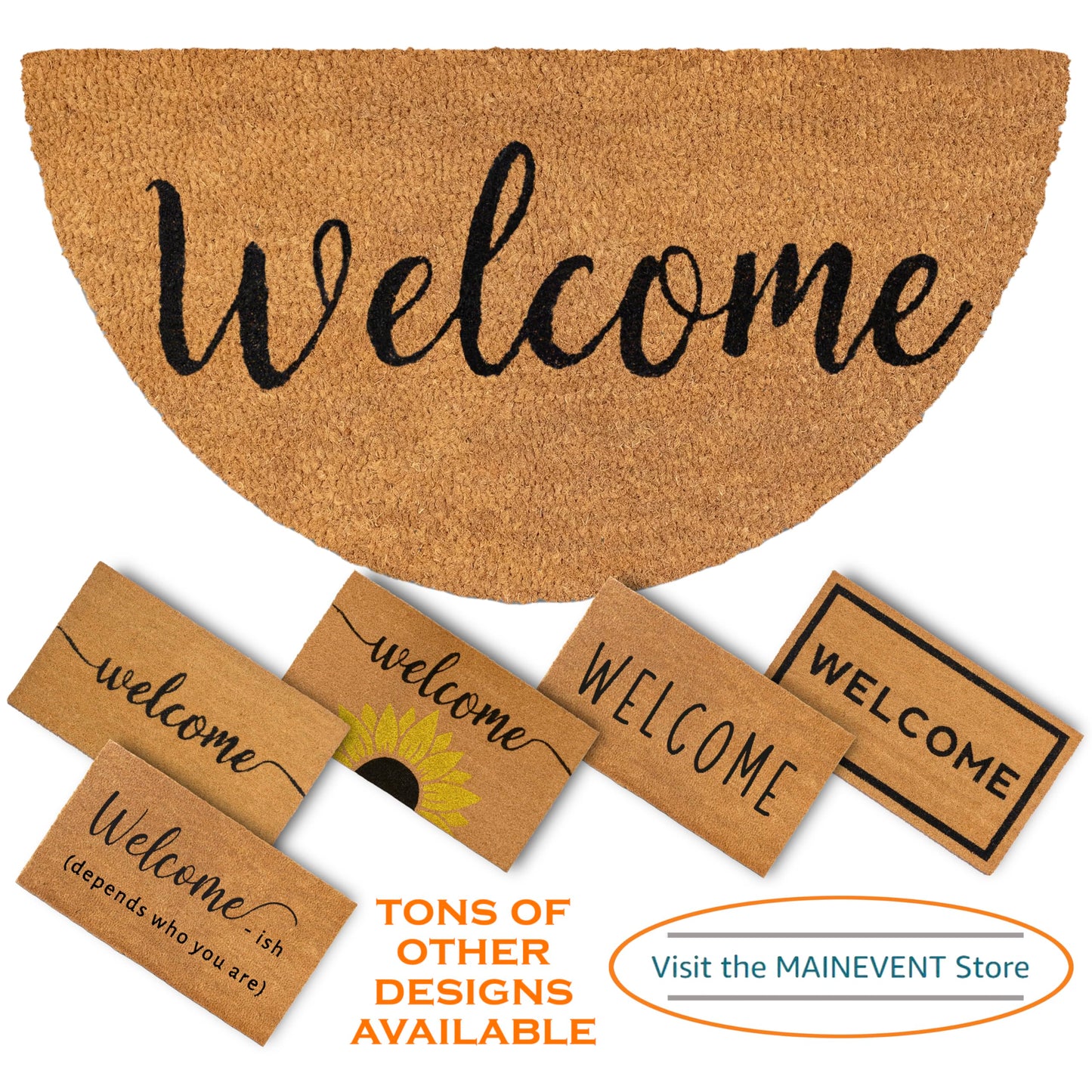 MAINEVENT Welcome Half Circle Door Mat Outdoor 30x17 Inch, Half Circle Outdoor Mat for Covered Porch Patio, Half Round Door Mat w/Anti-Slip PVC Backing