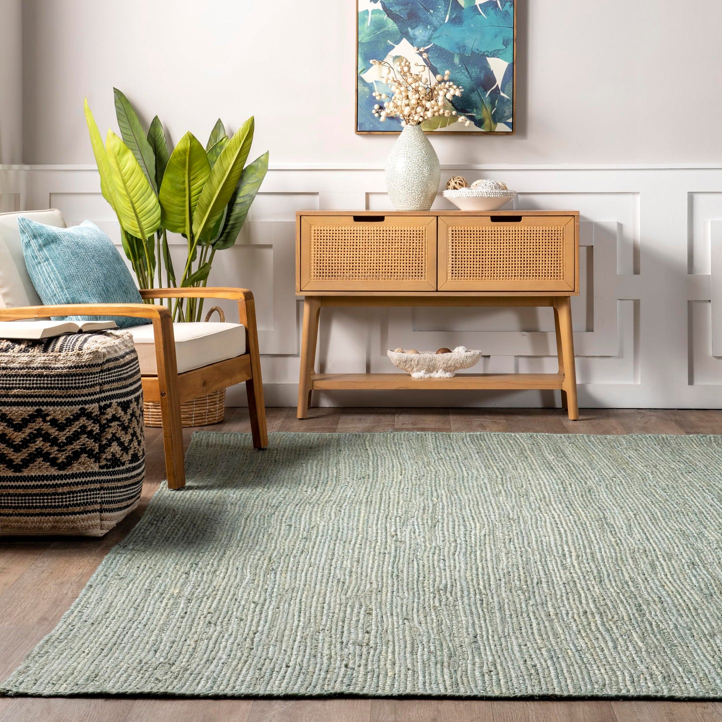 nuLOOM 8x10 Rigo Jute Hand Woven Area Rug, Green, Solid Farmhouse Design, Natural Fiber, For Bedroom, Living Room, Dining Room, Hallway, Office, Kitchen, Entryway