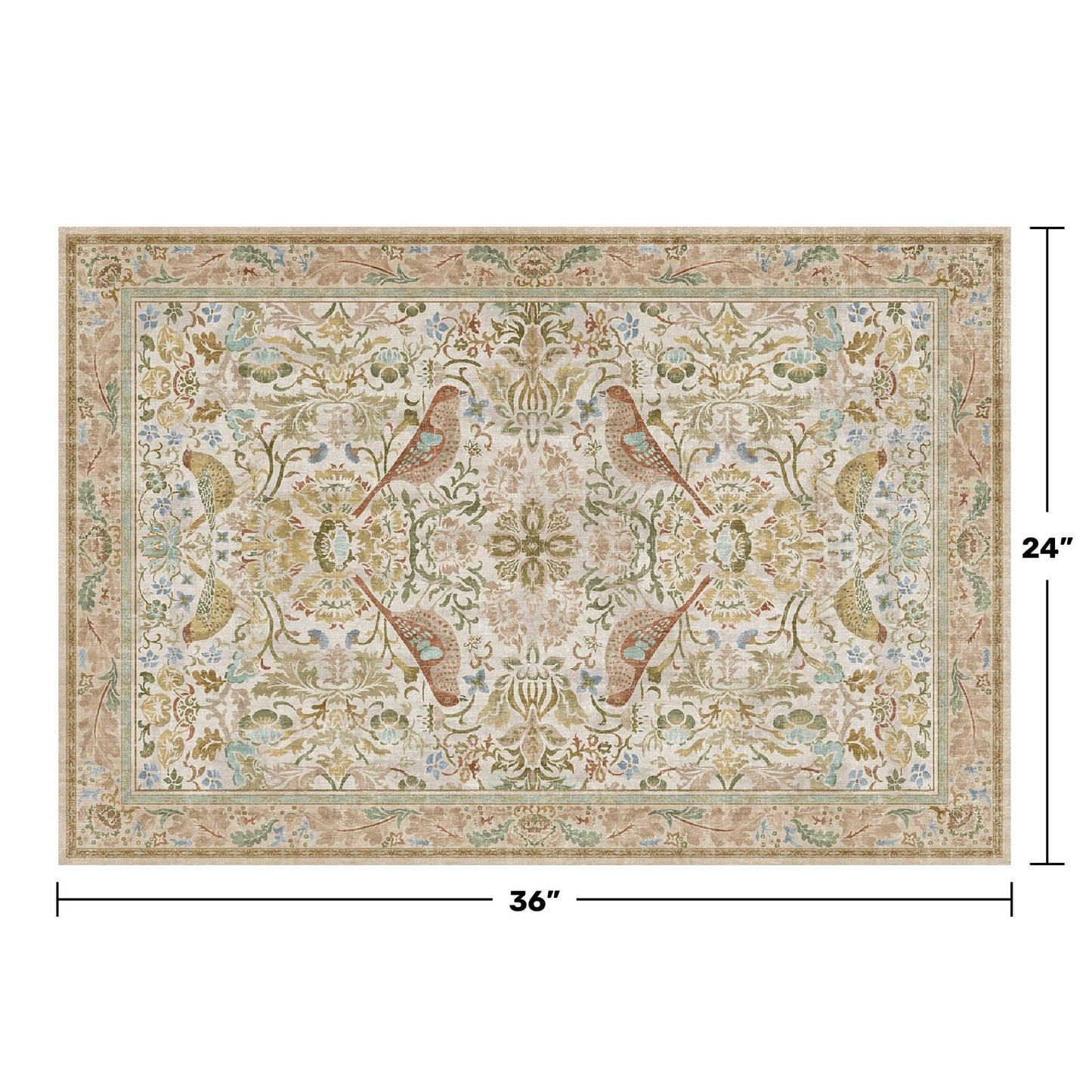 Beige Boho Bathroom Rugs 2x3 Washable Non Slip - Soft Low Pile Small Throw Rug for Entryway, Kitchen, Powder Room - Unique Farmhouse Bird & Pattern Botanical Decorative Door Mats