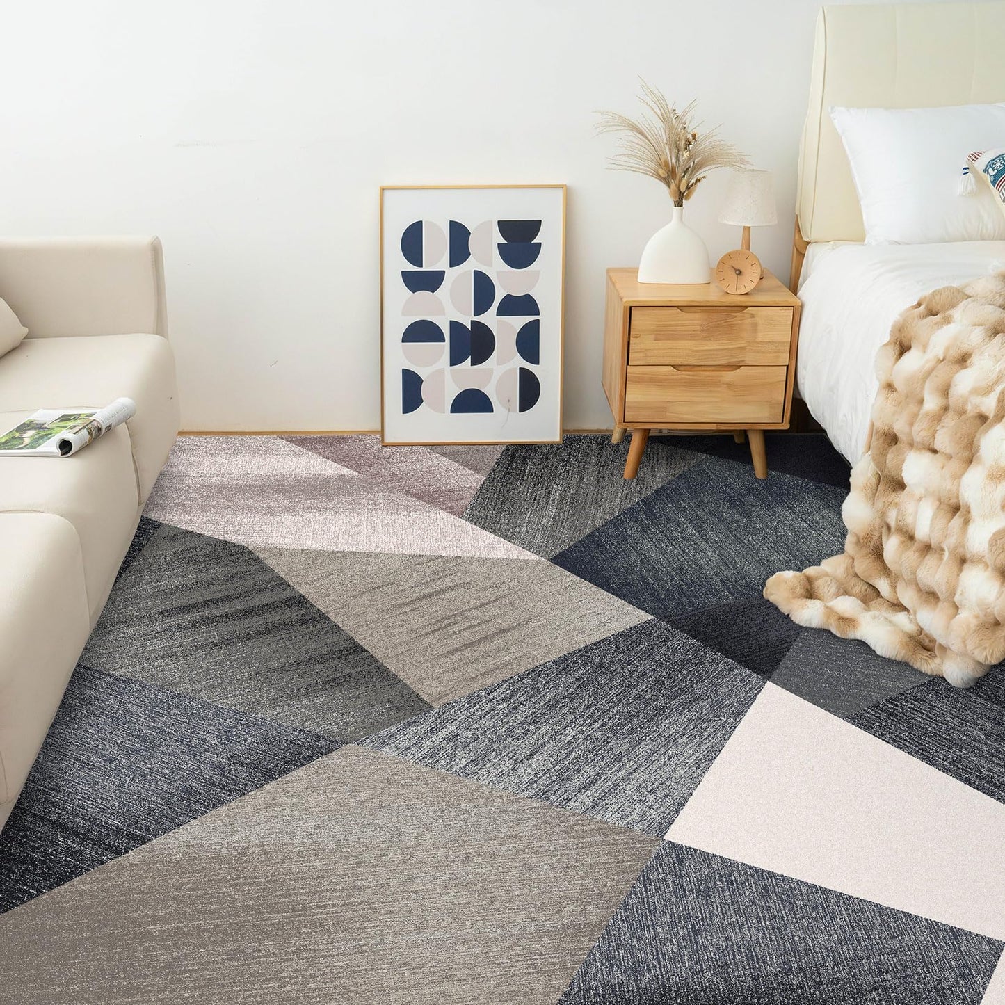 HOMFINE Washable Modern Area Rug - Geometry Style 6x9 Rugs for Living Room, Bedroom, Machine Washable Rug Soft Non Slip Non Shedding Area Rug - Green, 6'x9'