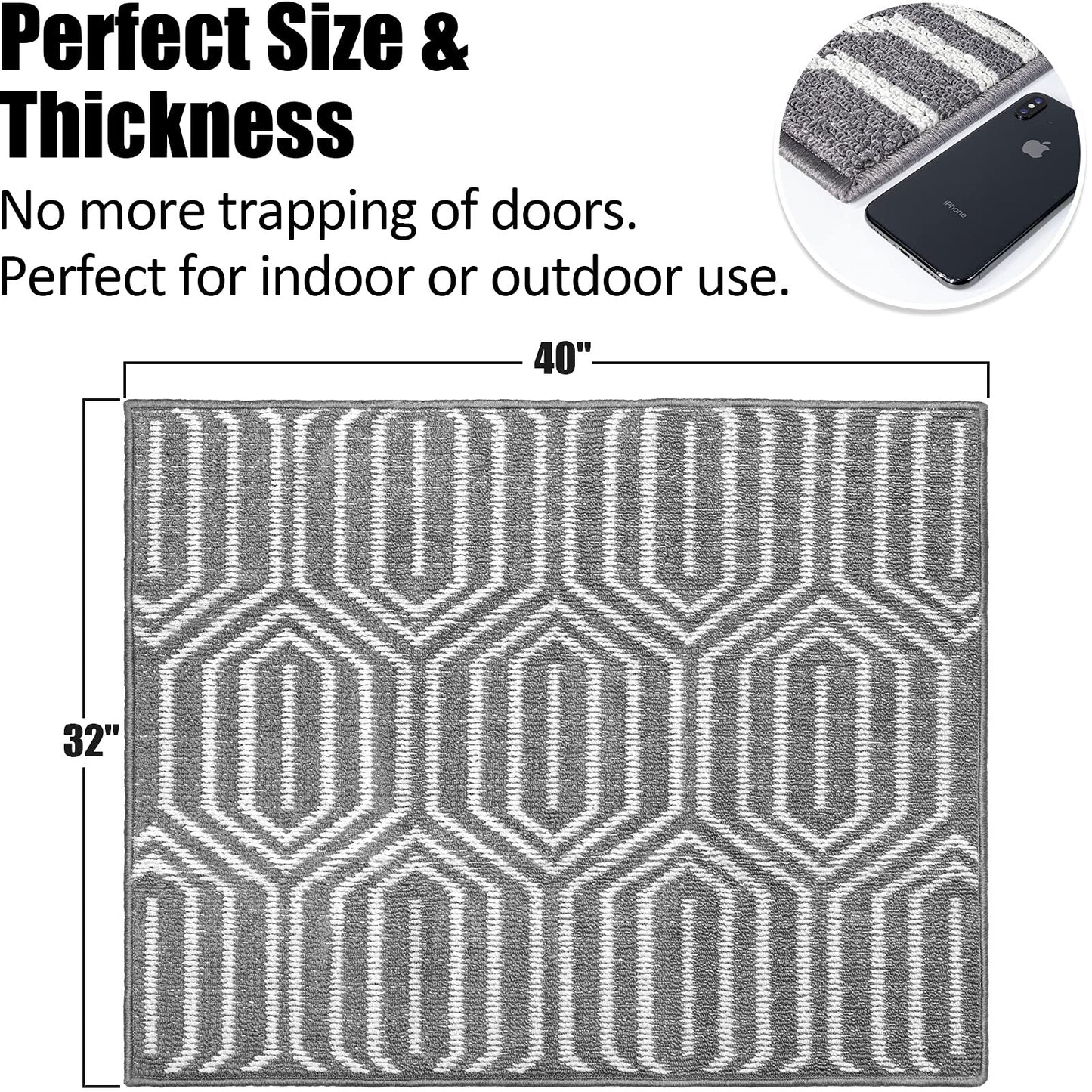 Indoor Doormat 32"x 40", Absorbent Front Back Door Mat, Rubber Backing Non Slip Floor Mats Inside Mud Dirt Trapper Outside Entrance Door Rug Carpet, Machine Washable Low Profile-Grey Time Cloister