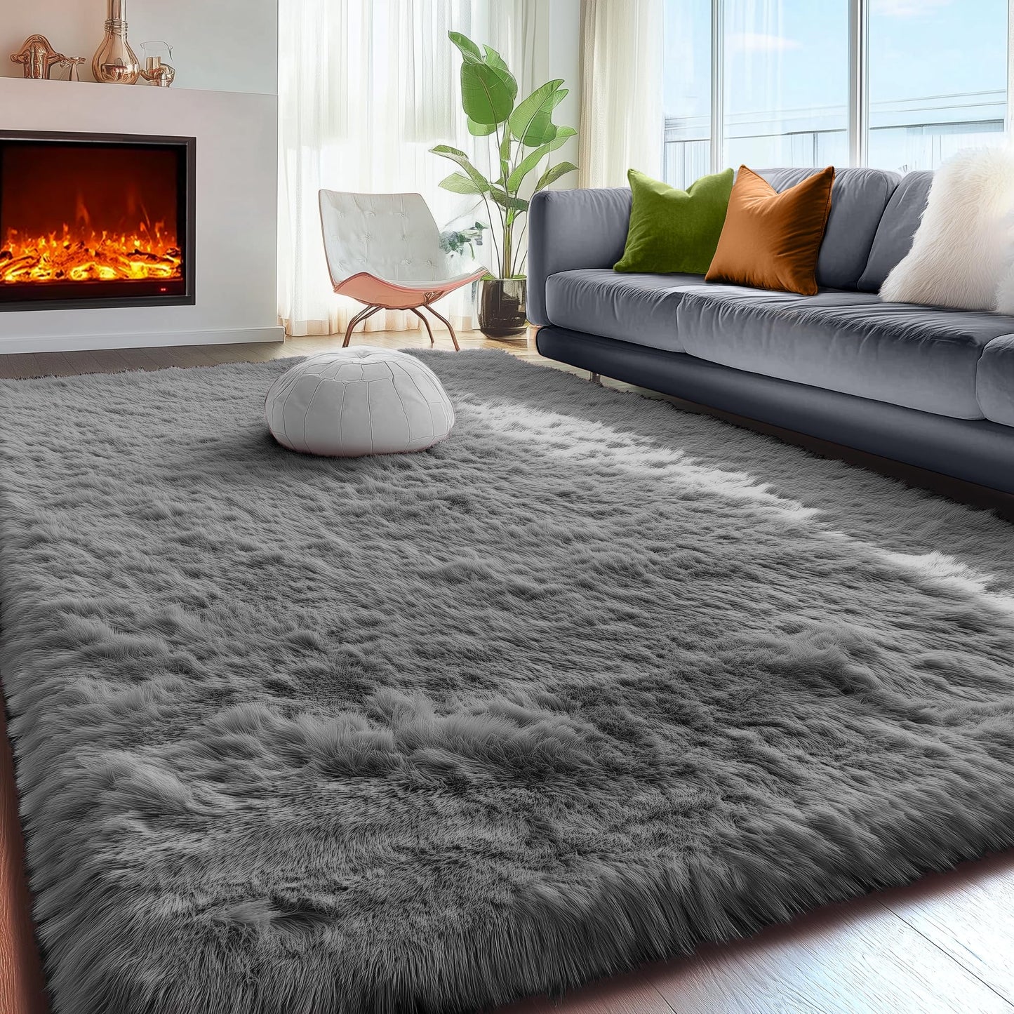 PAGISOFE Grey Fluffy Rugs for Bedroom 4x6 Area Rug Shag Rug for Kids Room Furry Carpet Modern Living Room Rug Soft Shaggy Boys Rug Fuzzy Throw Rugs for Home Decor Aesthetic, Dorm Nursery Gray