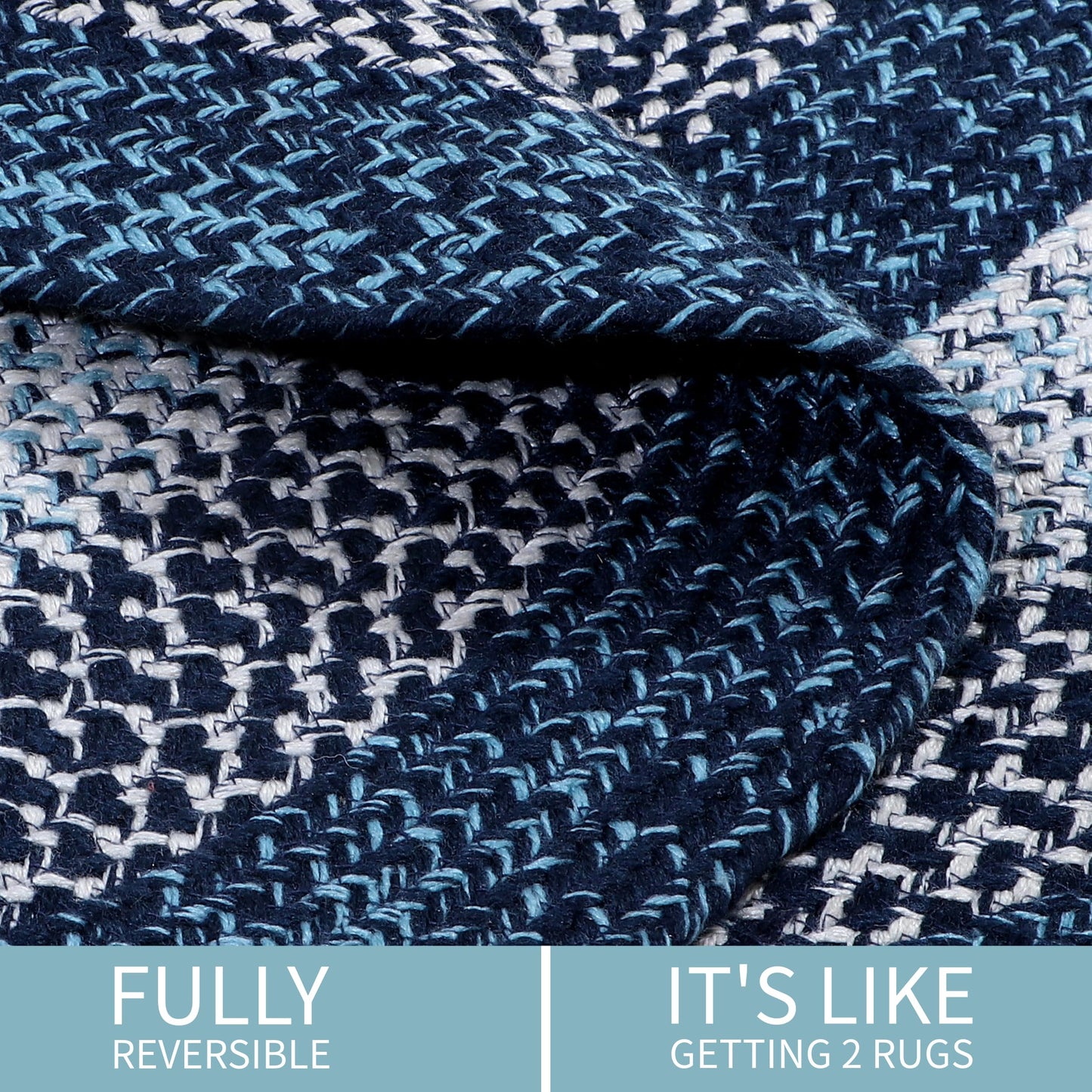 Super Area Rugs Rustic Aqua Blue/White/Black Braided Rug for Dining Room Table, Washable Outdoor Rug for Patio/Porch 4' Round