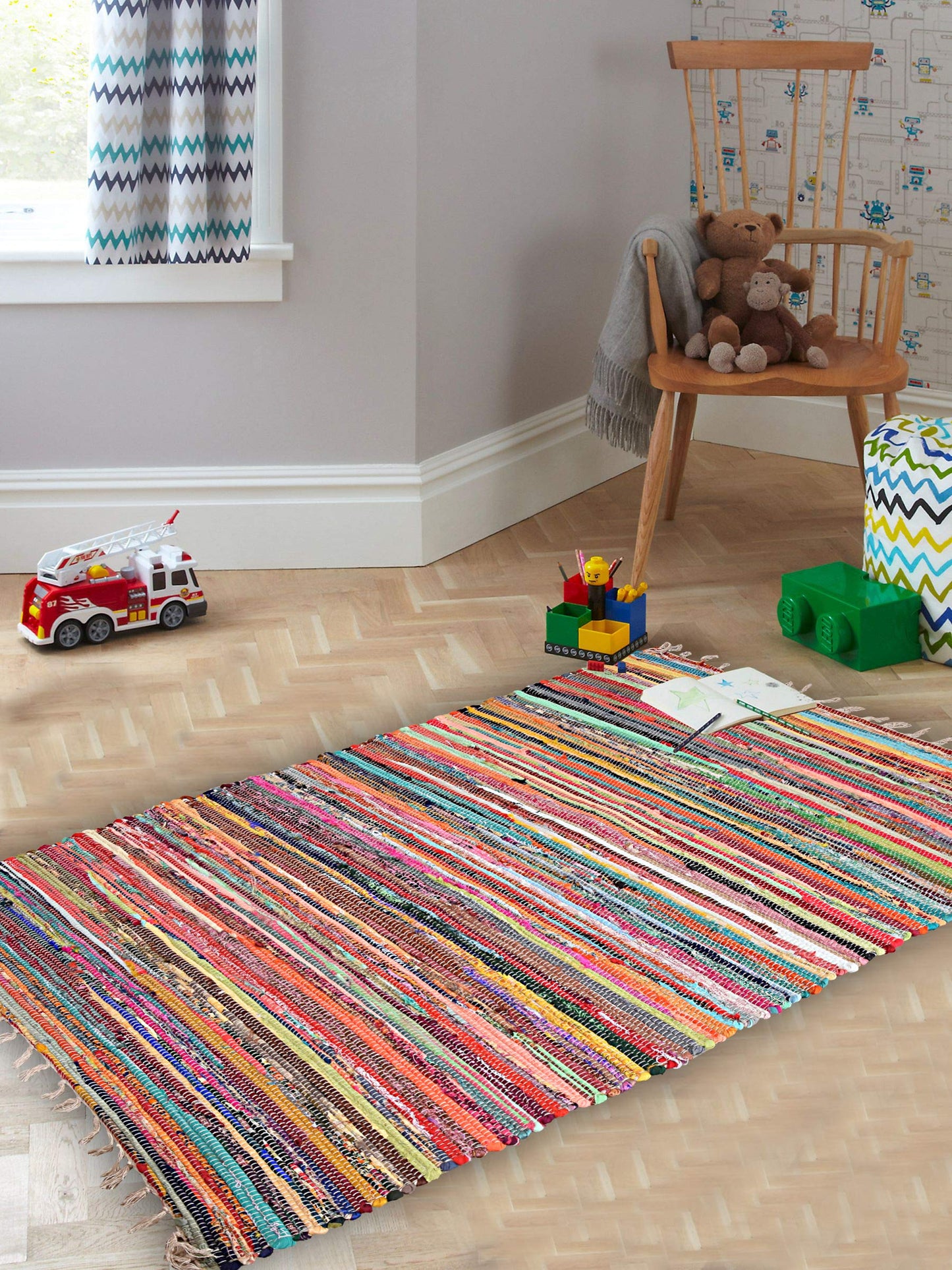 Marubhumi Reversible Area Runner Chindi Rug for Bedroom, Living Room, Kitchen, or Laundry Room 100% Recycled Cotton (20"x 32") - Unique Multi Colors