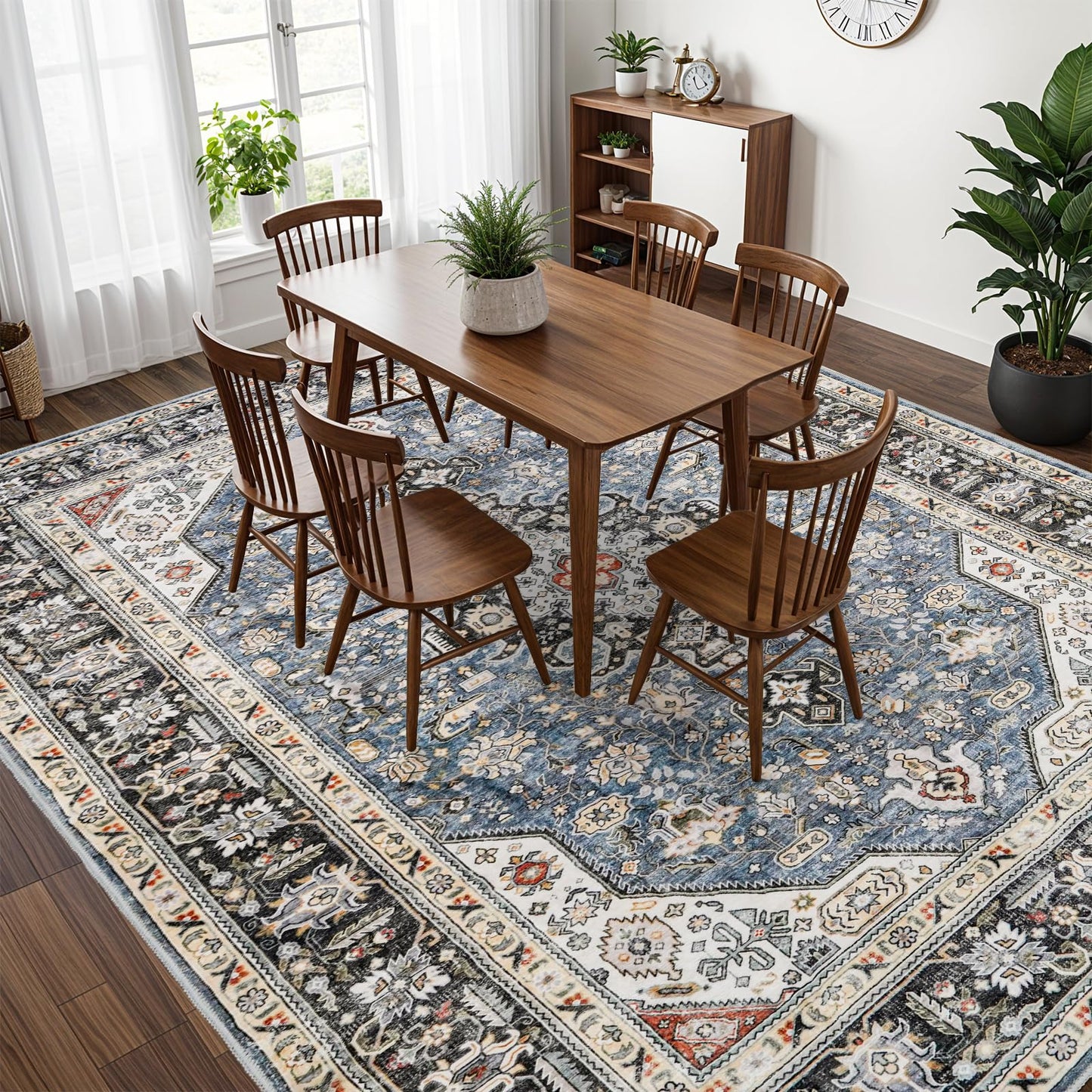 HILORUUG Living Room Area Rugs 10x14: Extra Large Area Rug Super Soft Distressed Oriental Rugs with Non-Slip Backing - Thin Stain Resistant Indoor Rug - 10x14 Navy Blue