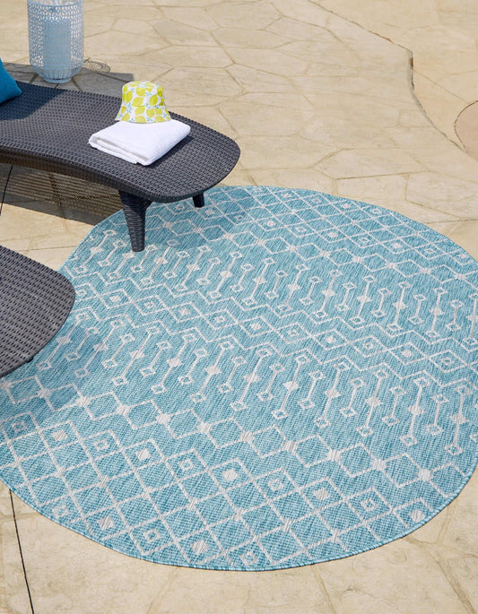 Unique Loom Outdoor Trellis Collection Area Rug - Tribal Trellis (3' 3" x 5' 3" Oval, Aqua/ Ivory)